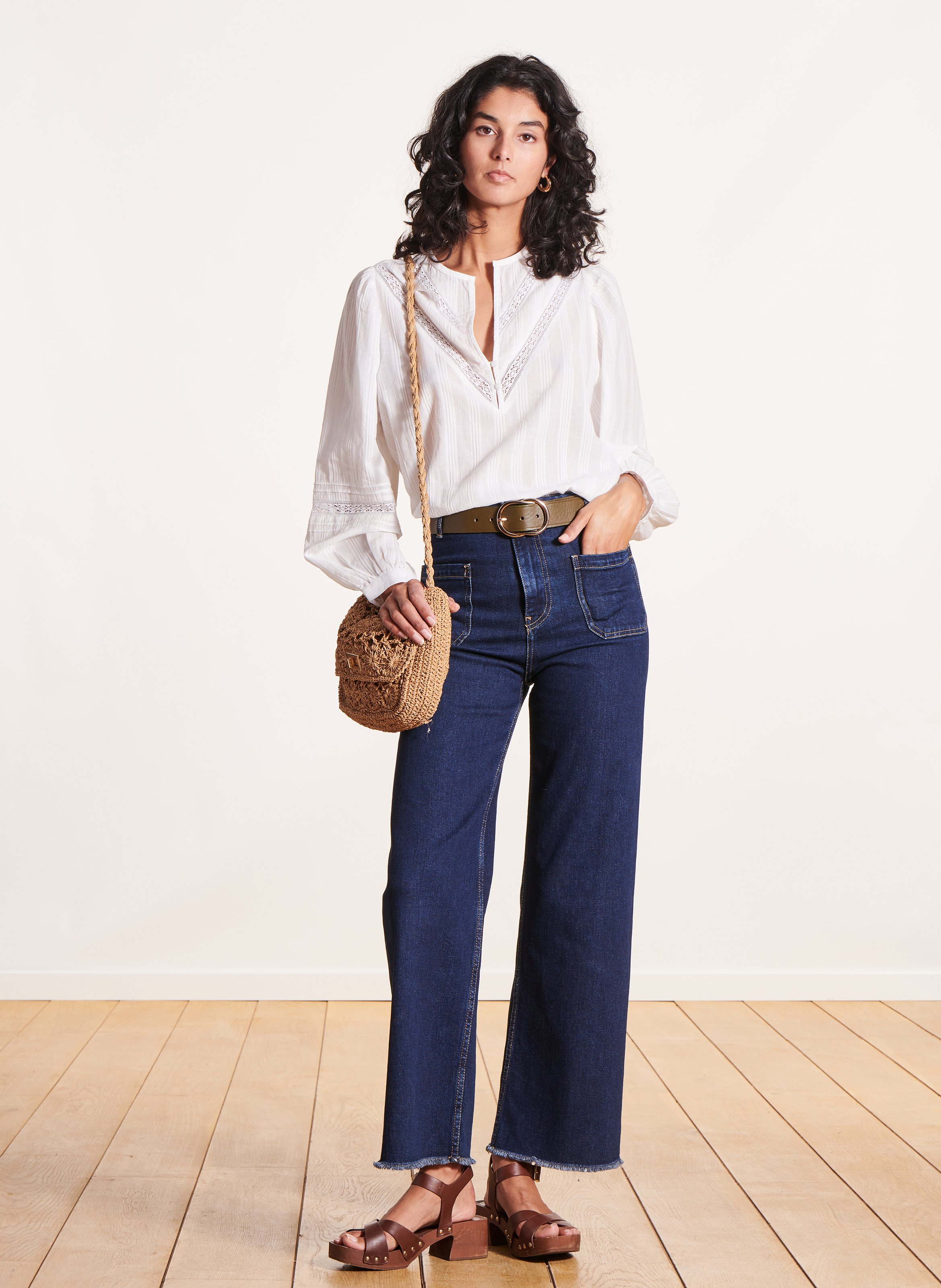 Straight high-rise organic cotton-blend jeans LA FEE MARABOUTEE Blue