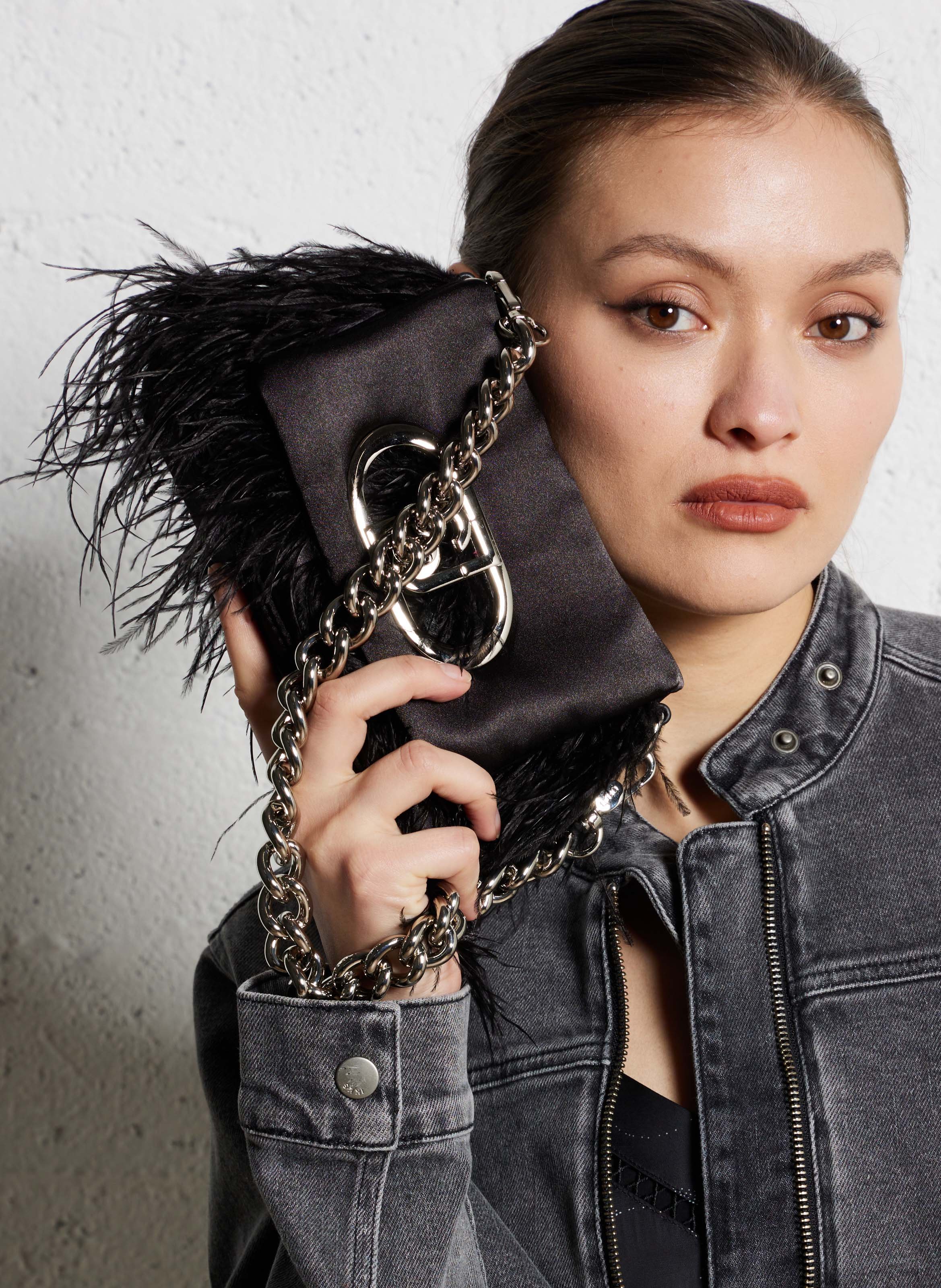 Sac porté épaule avec plume  LIU JO Noir