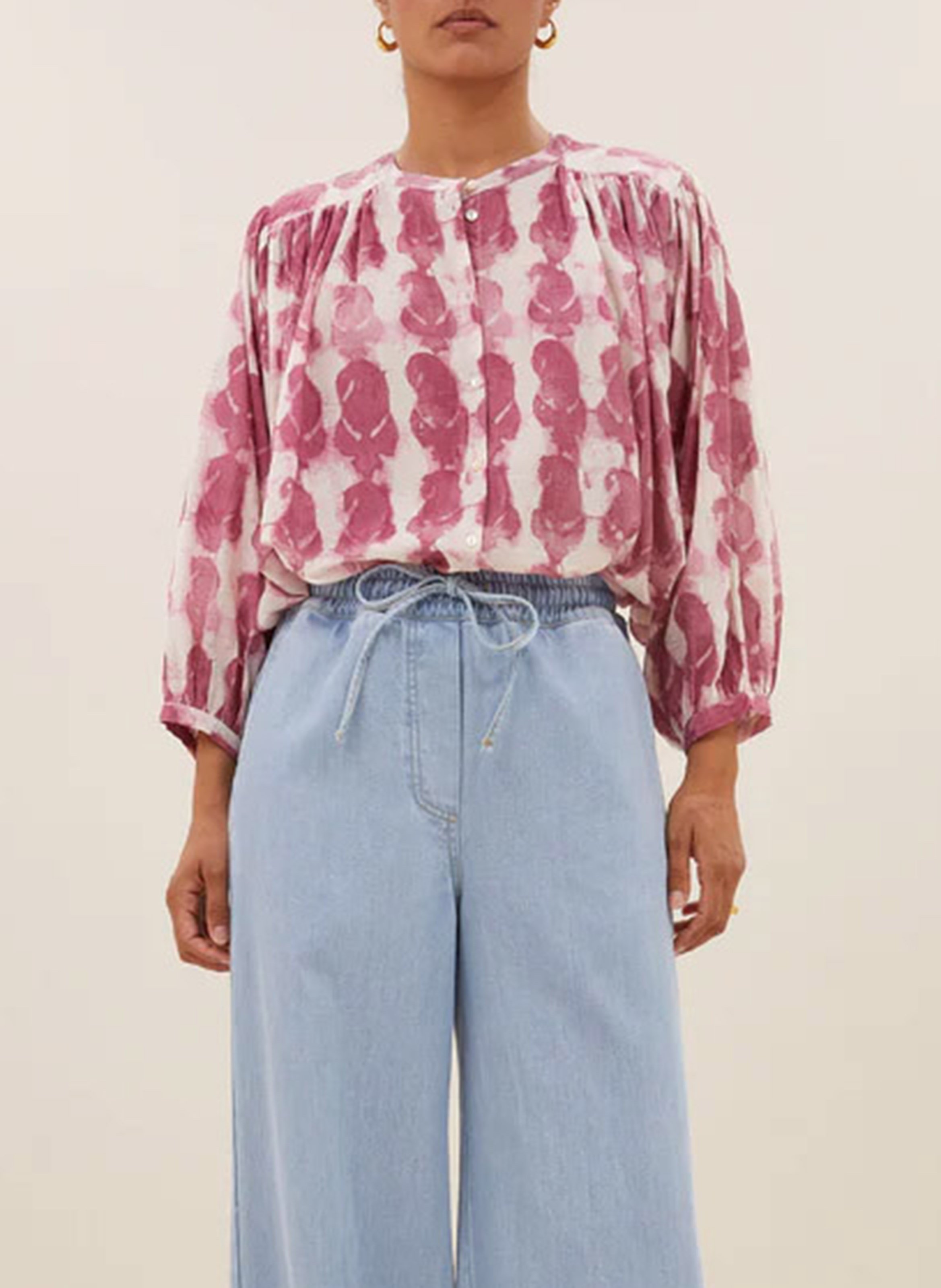 Straight printed cotton blouse BY BAR Pink