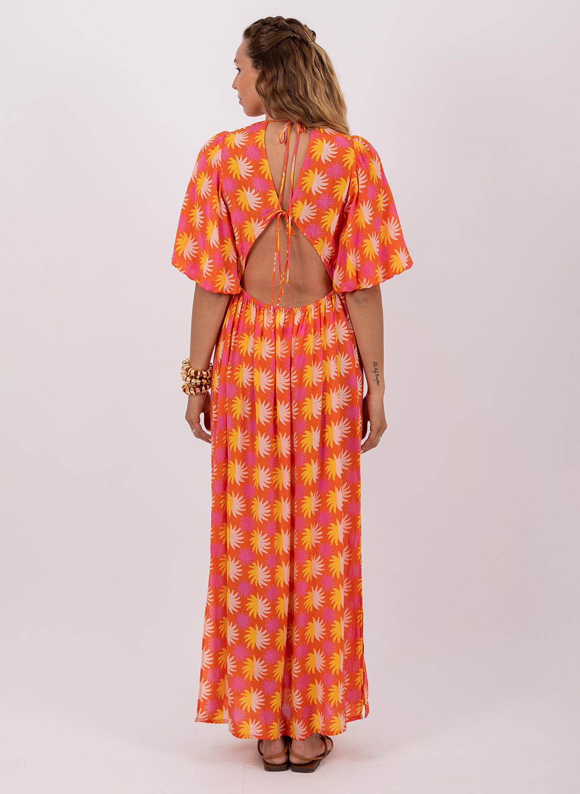 Maxikleid mit V-Ausschnitt Orange