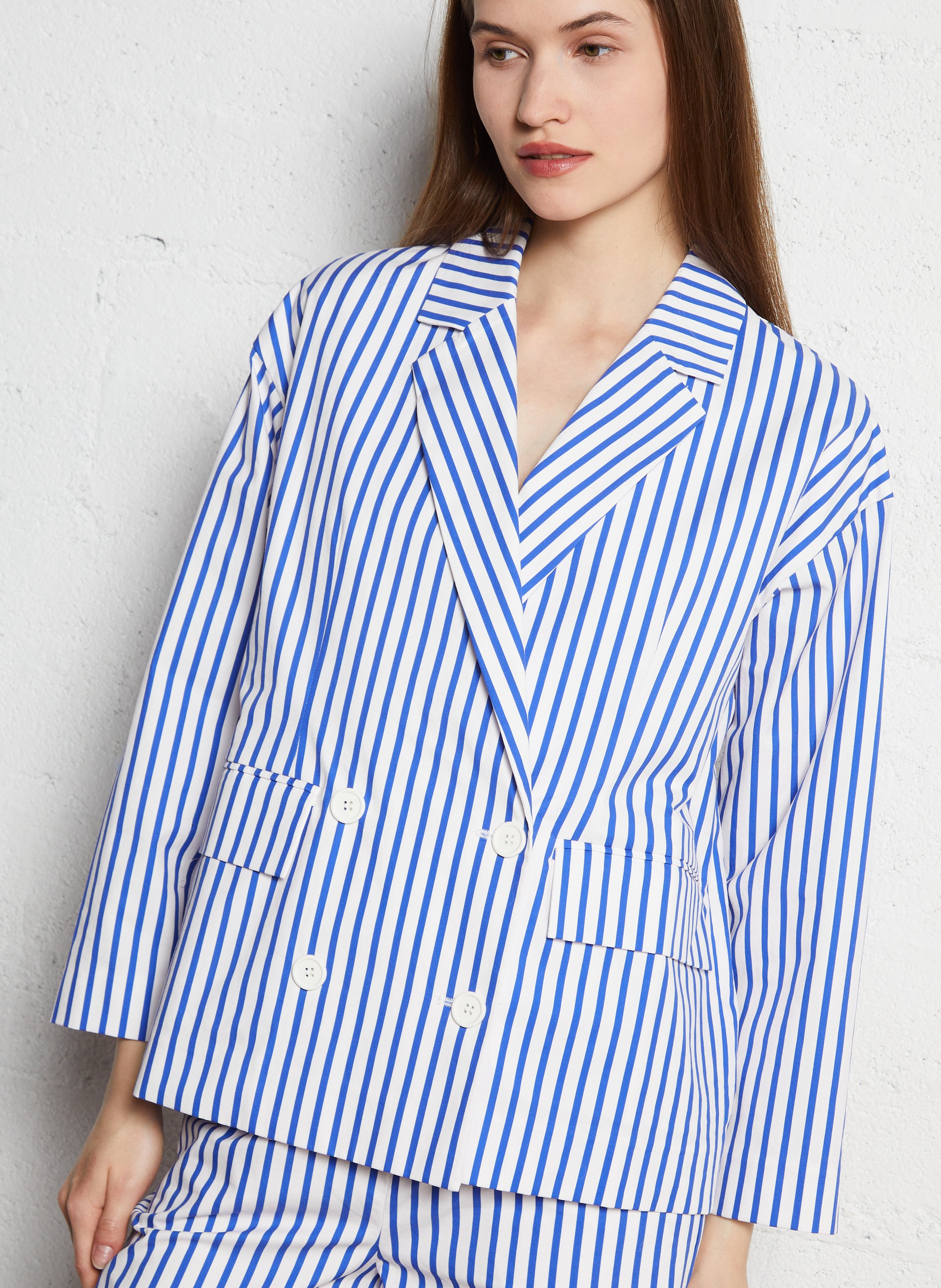 Veste de tailleur à rayures en coton THE TINY BIG SISTER Bleu