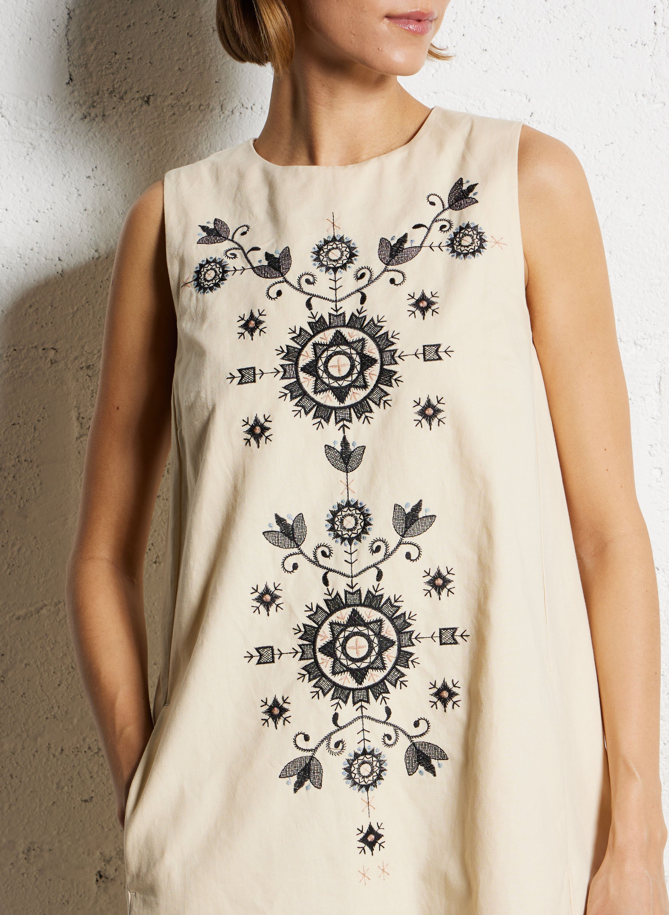 Robe courte sans manches brodée MAX MARA WEEK END Beige