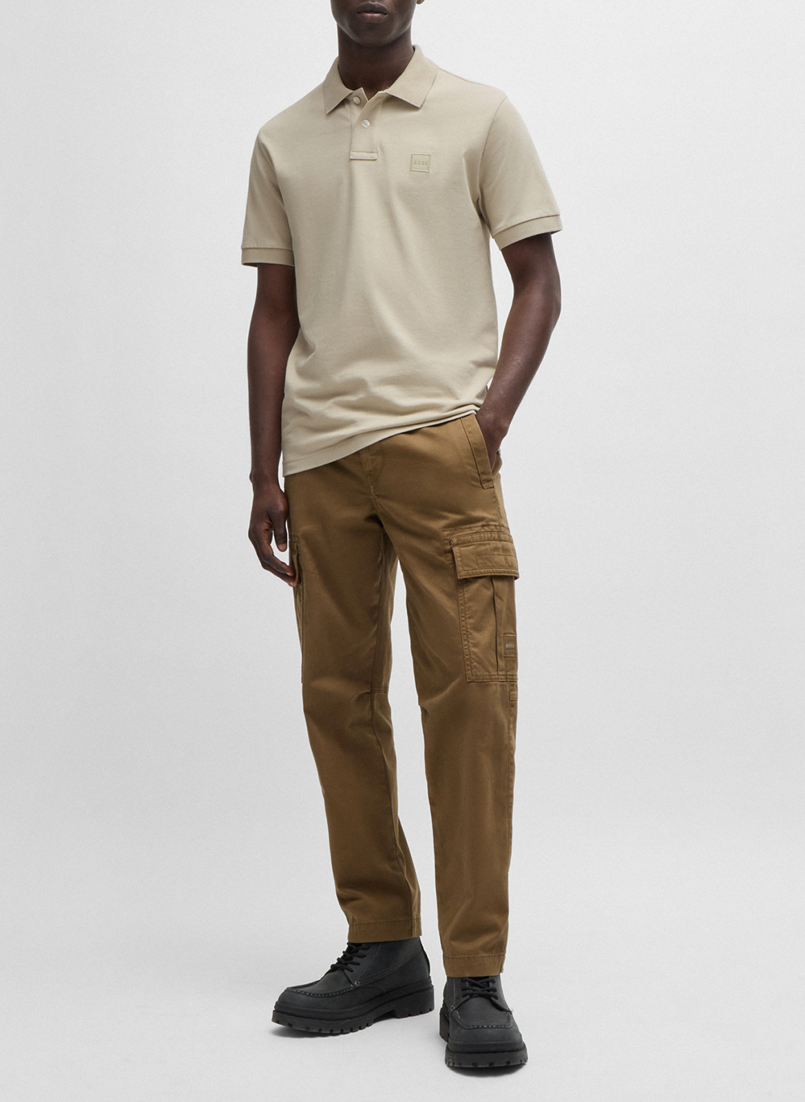 Slim-fit cotton-blend polo shirt BOSS Beige