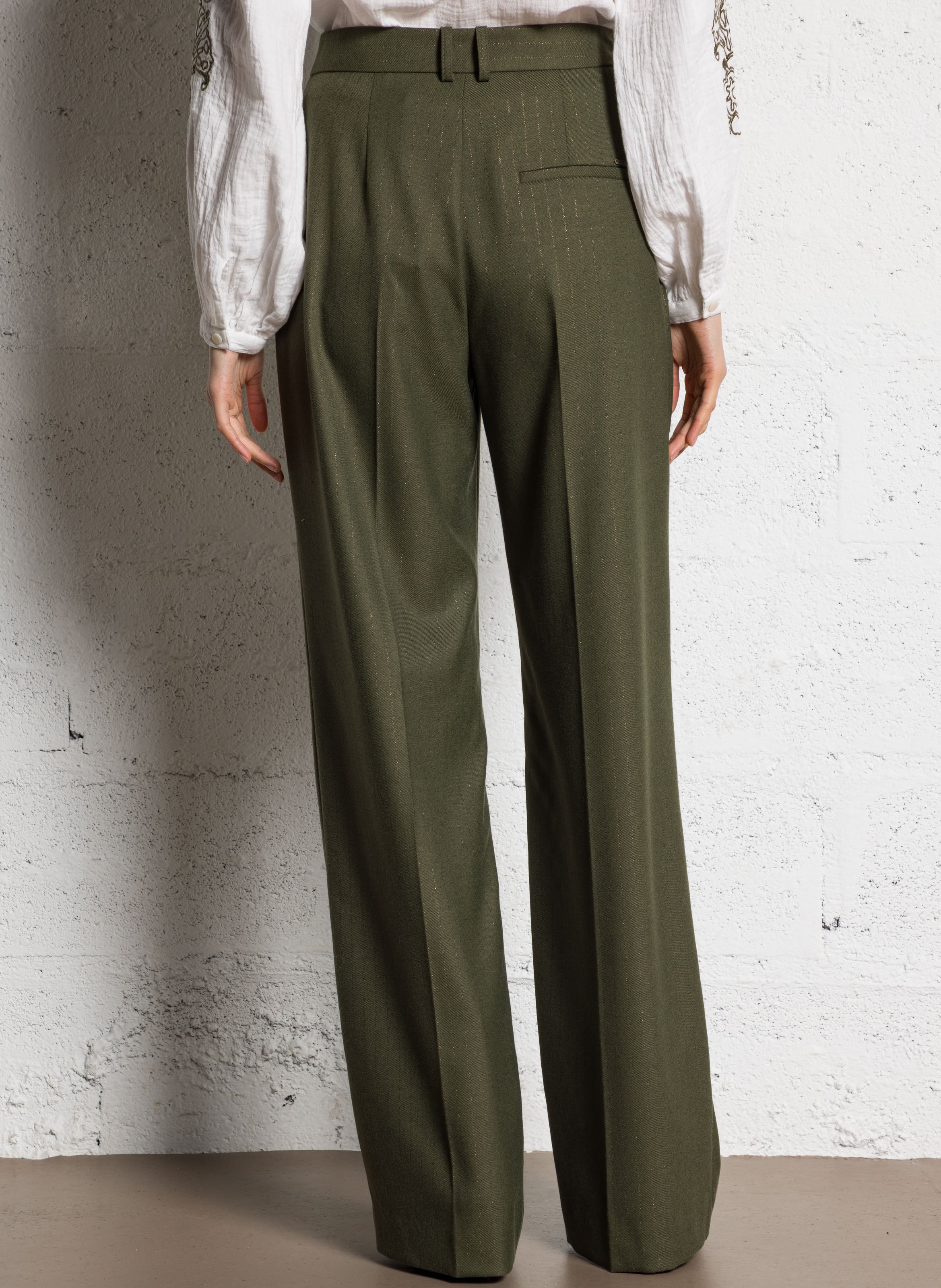 Pantalon droit taille haute à rayures ONE STEP Vert