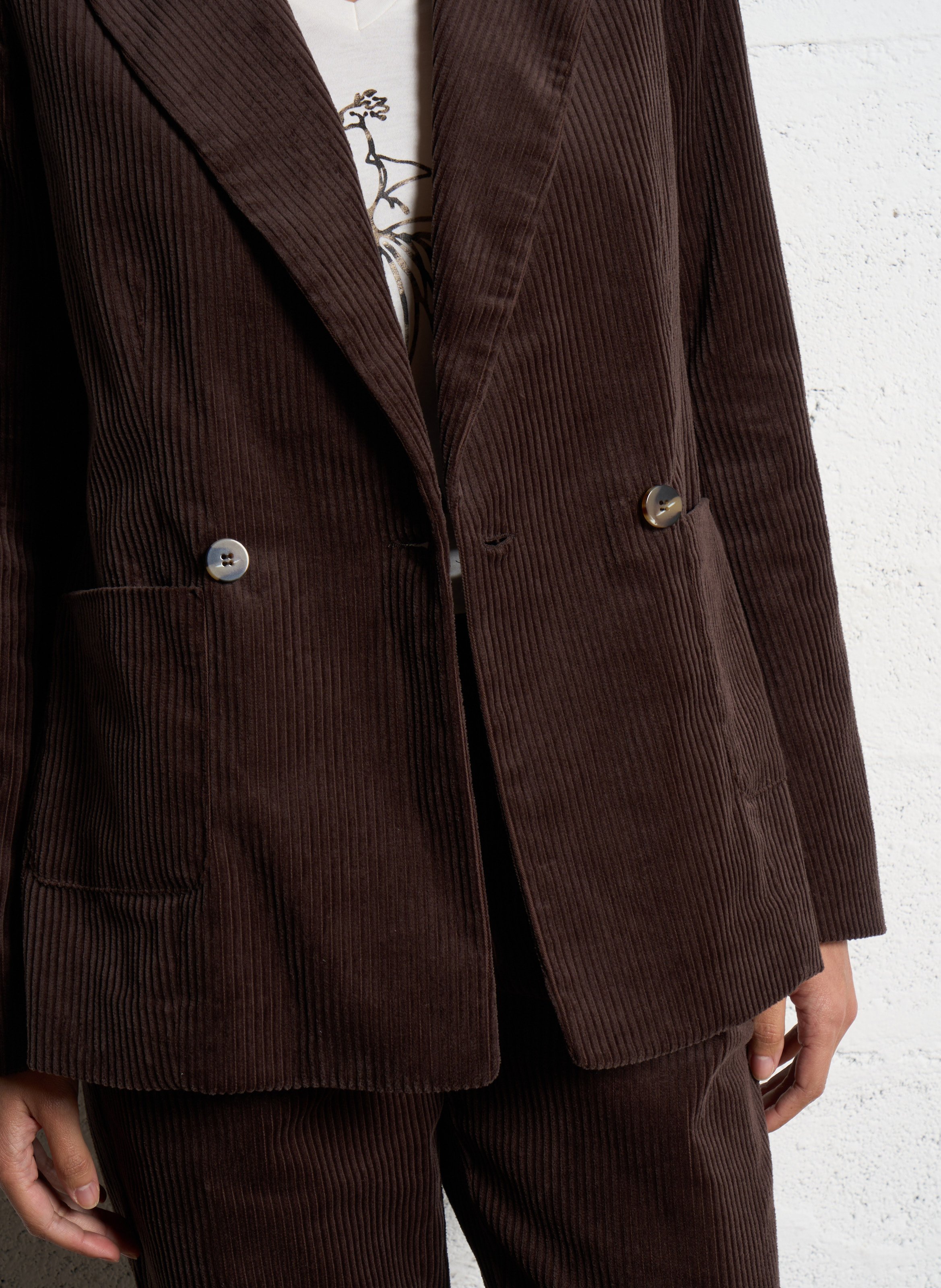 Veste tailleur droite en coton ONE STEP Marron
