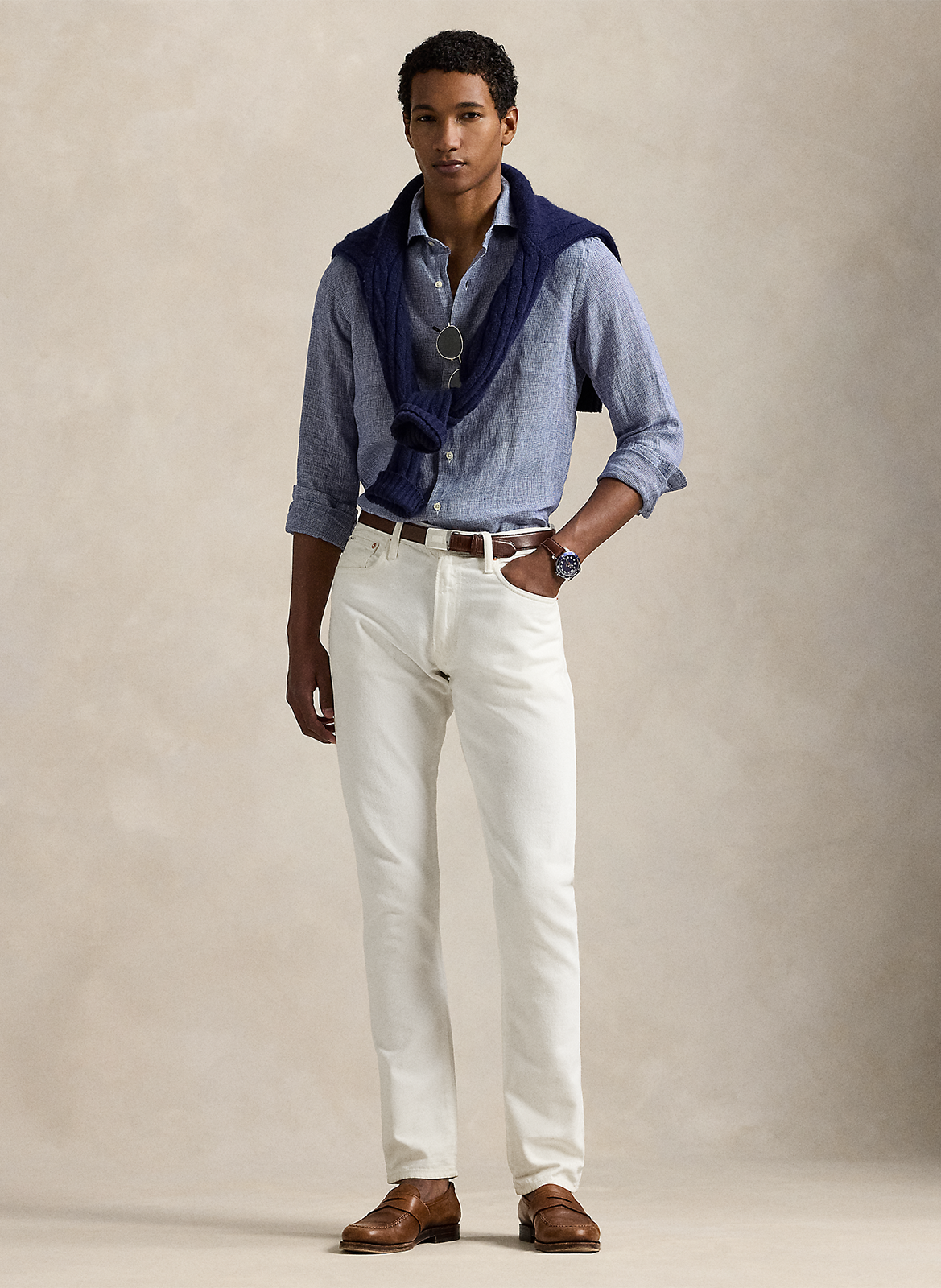 Chemise col classiqie en lin POLO RALPH LAUREN Bleu