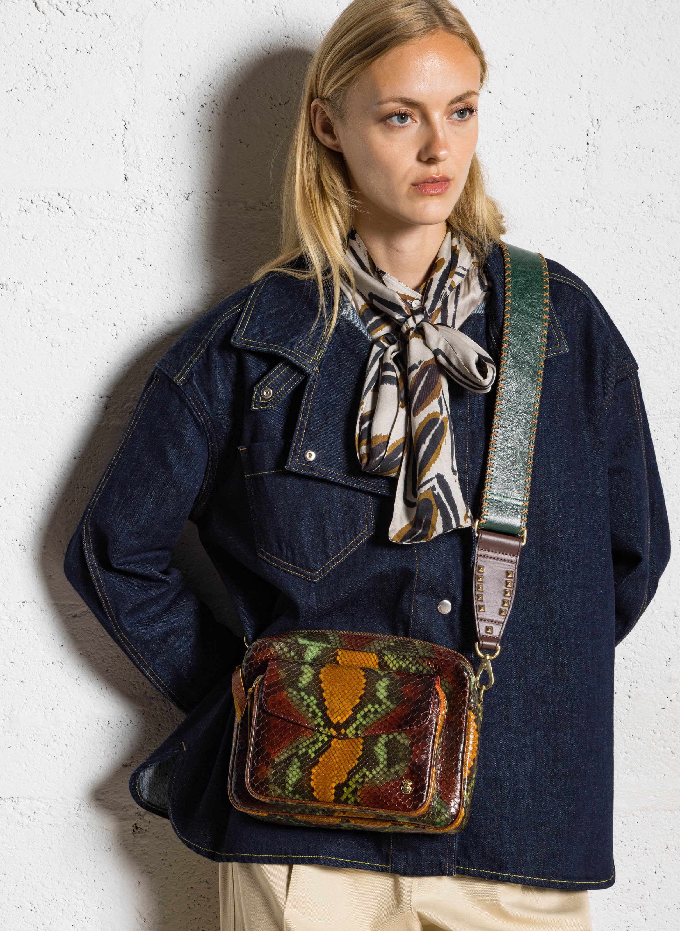 Sac porté épaule en cuir imprimé CLARIS VIROT Marron