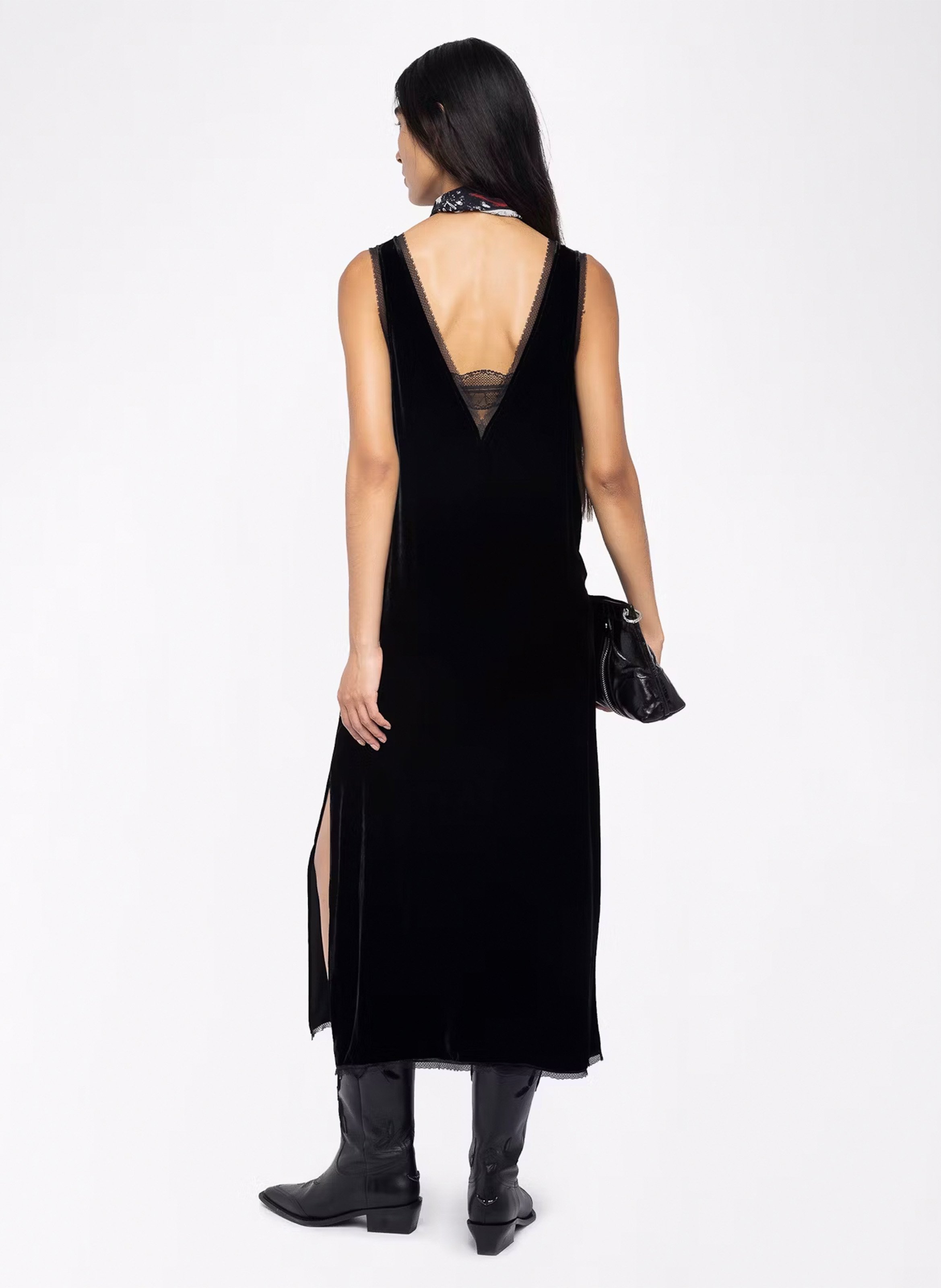 Robe midi en velours col v  ZADIG&VOLTAIRE Noir