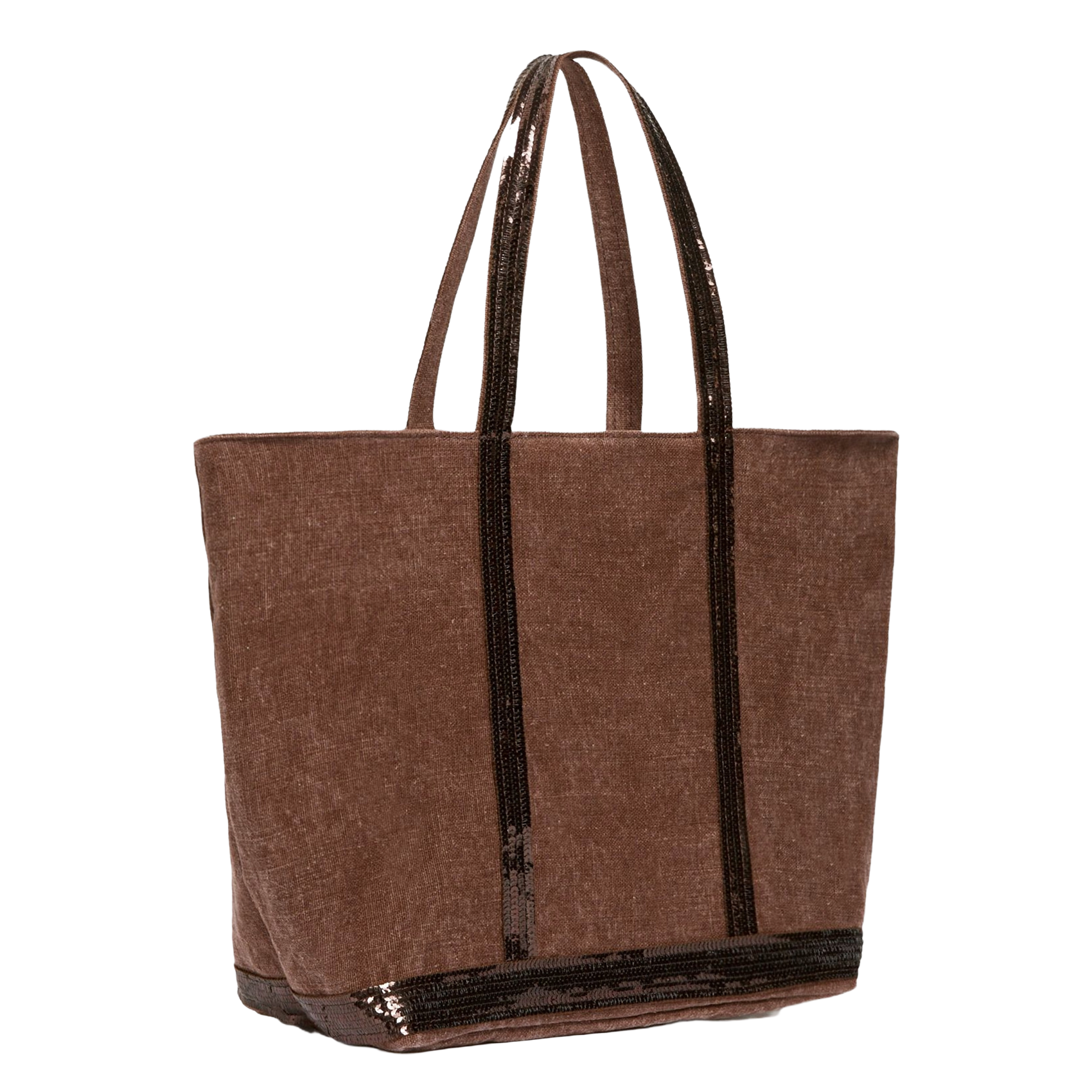 Linnen shopper met borduursel en lovertjes VANESSA BRUNO Bruin