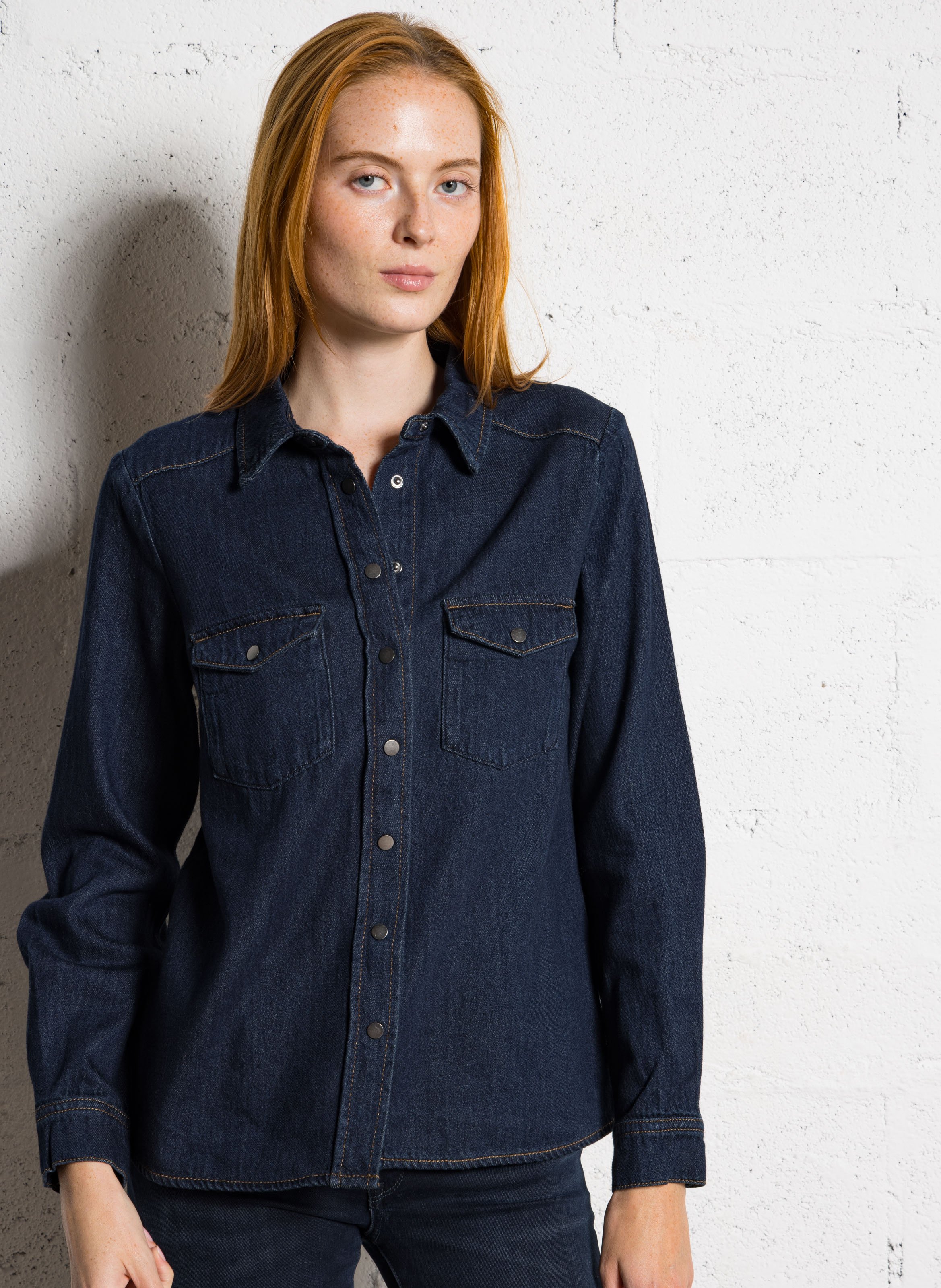 Chemise droite boutonnée en jen MAISON 123 Bleu