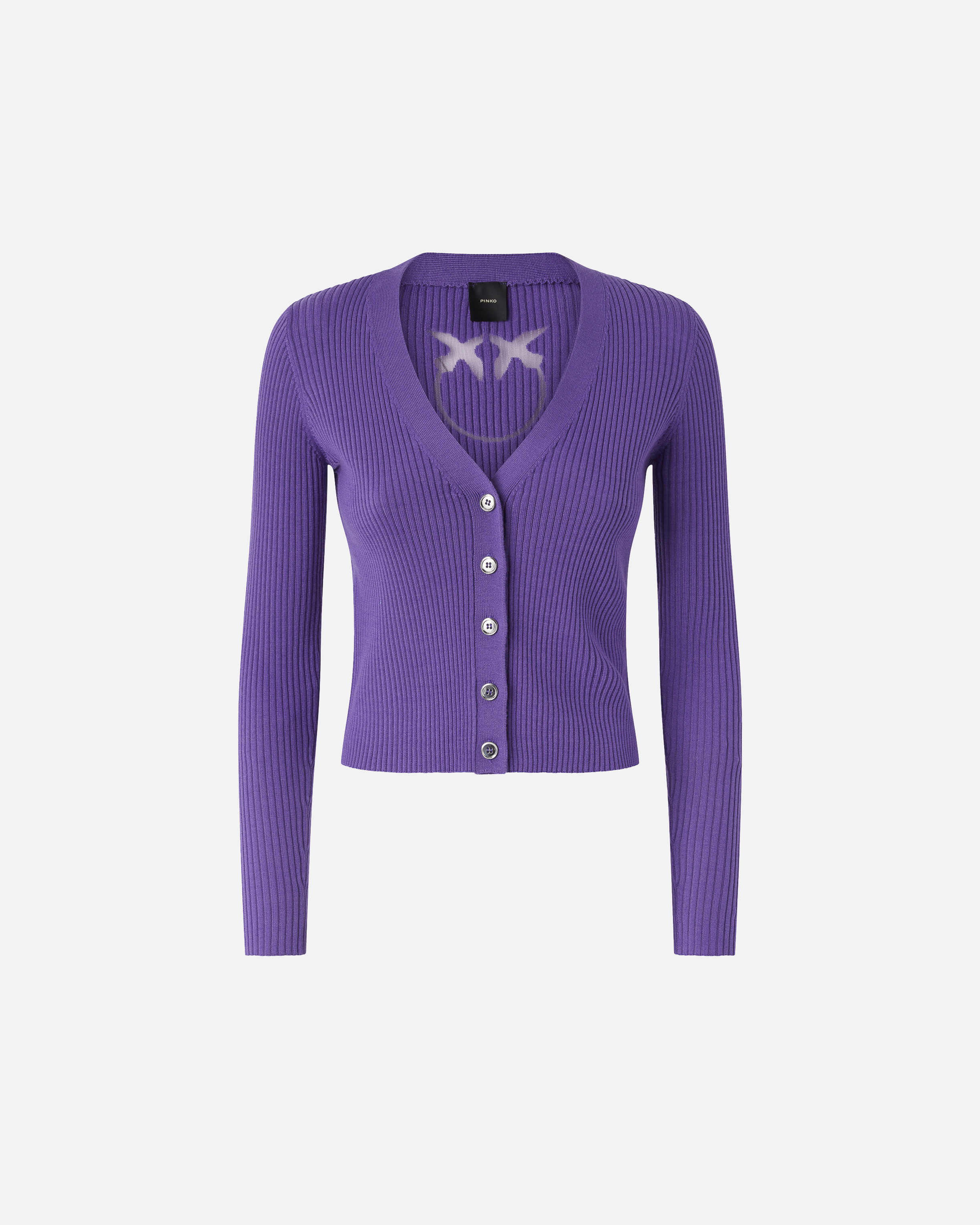 Ribbed cardigan with love birds logo PINKO Purple