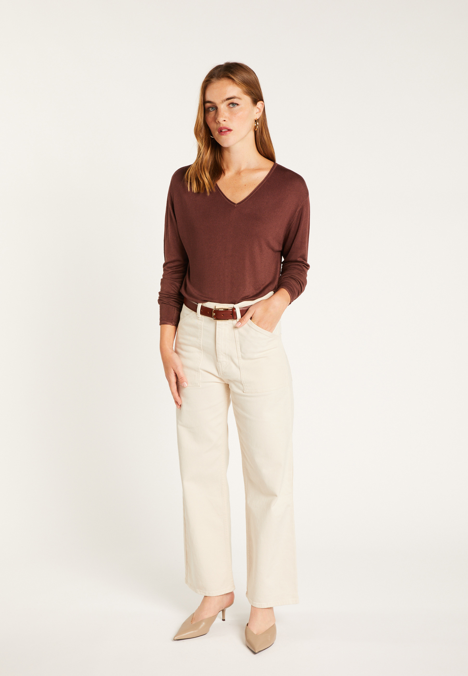 V-neck T-shirt in bamboo cashmere fiber MAISON MONTAGUT