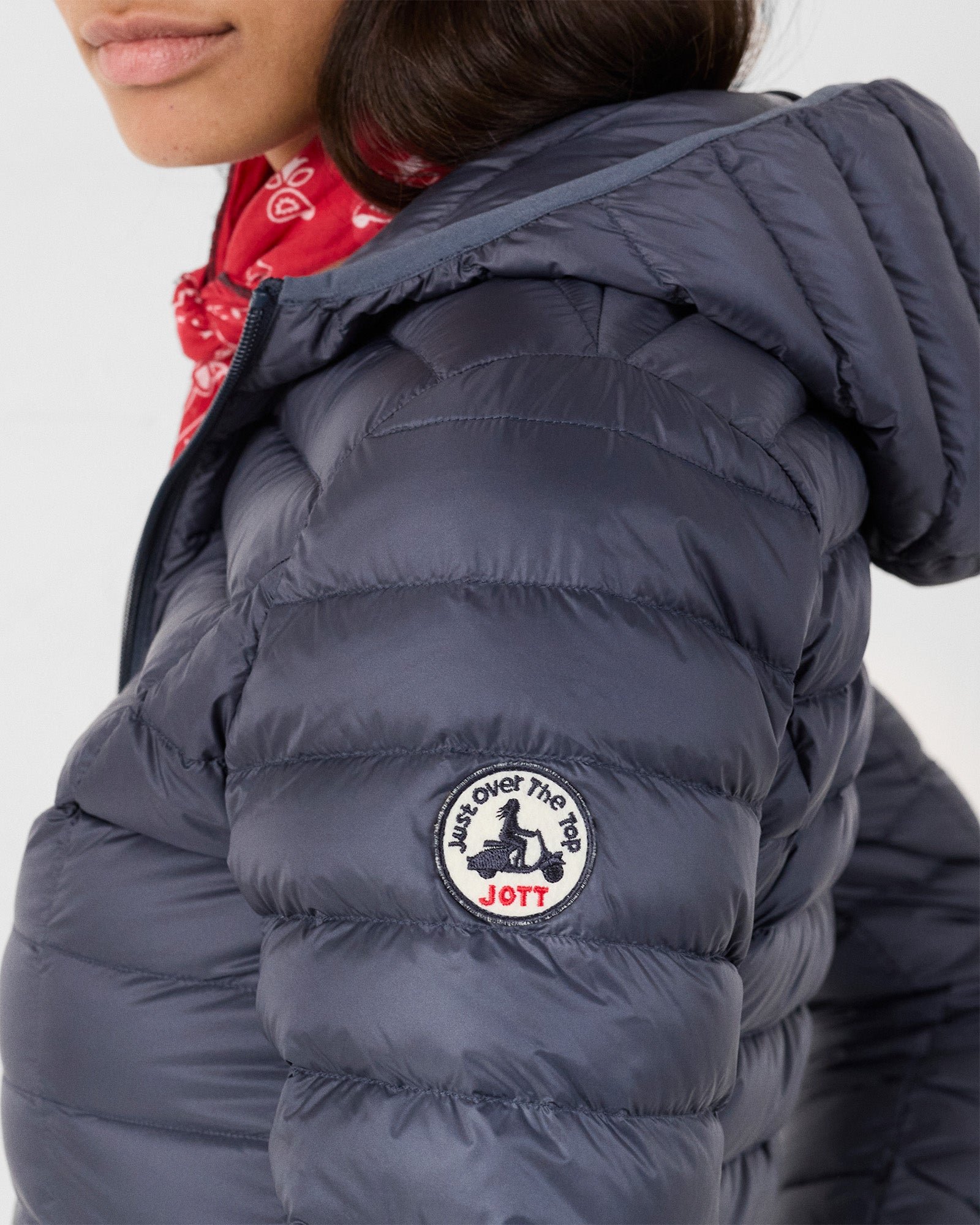 Lightweight hooded puffer jacket in bluestone cloe JOTT Blue