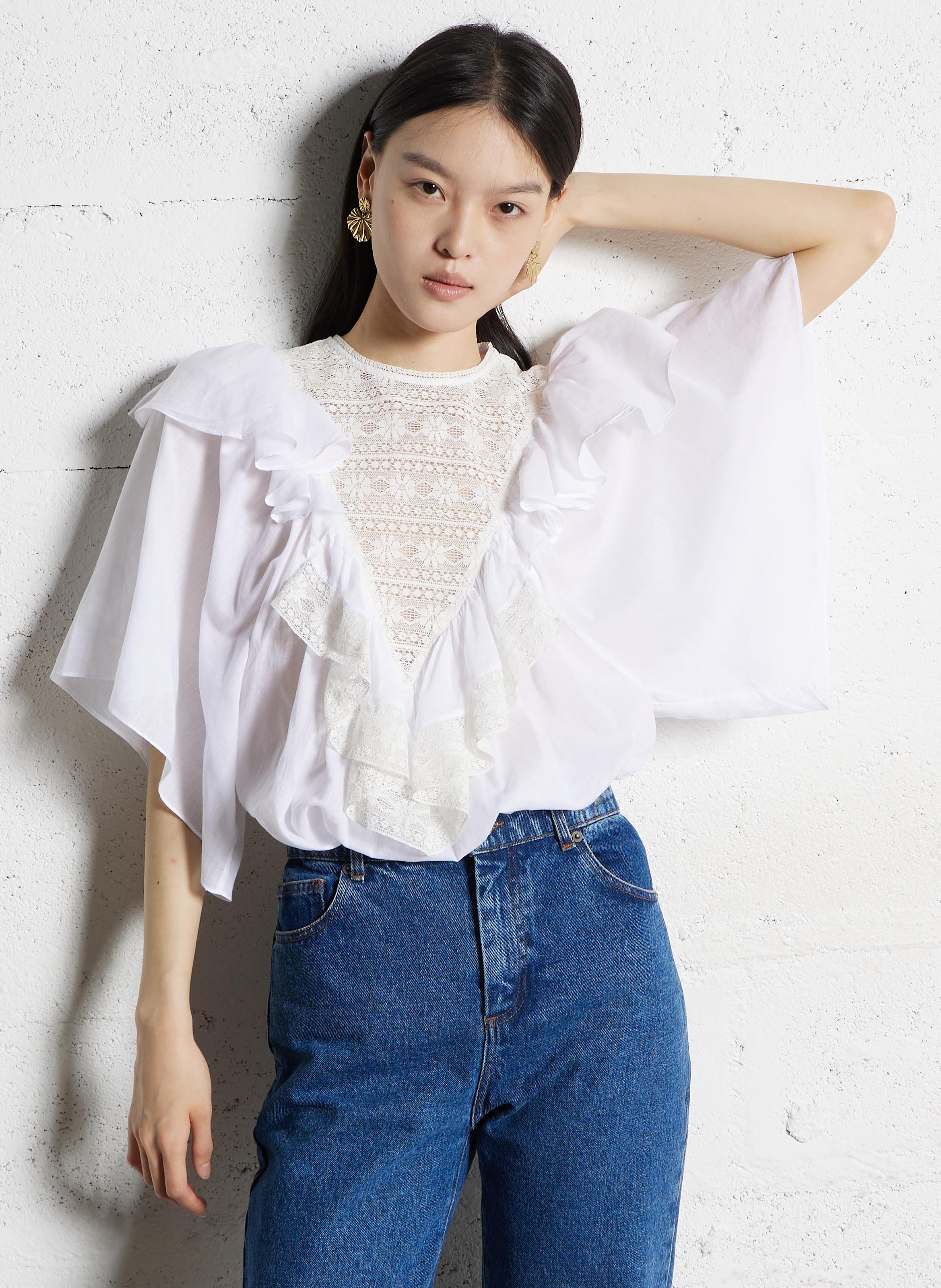 Blusa scollo tondo in cotone ANTIK BATIK Bianco