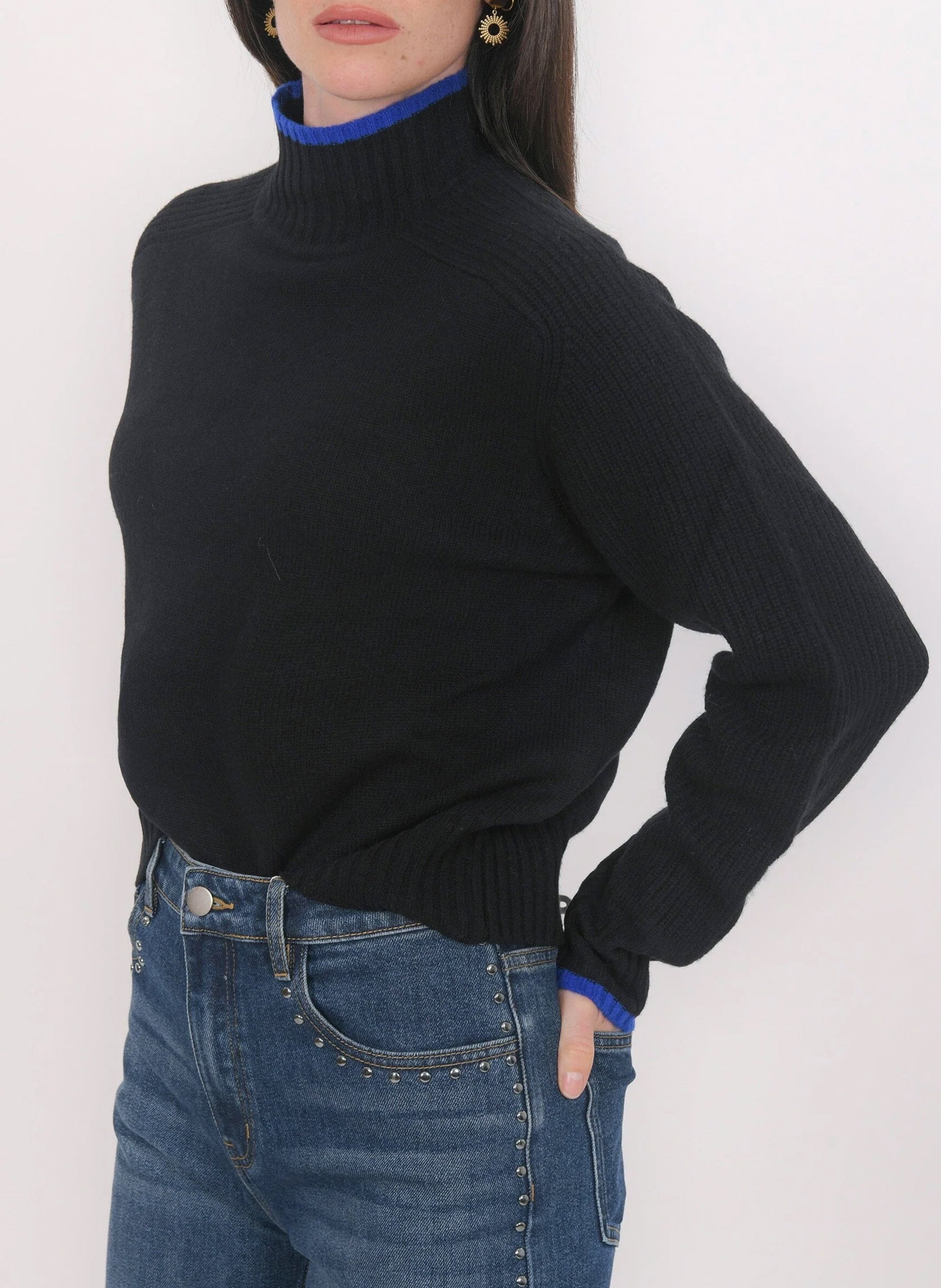 Pull oversize col montant en laine et cachemire KOOKAI Noir