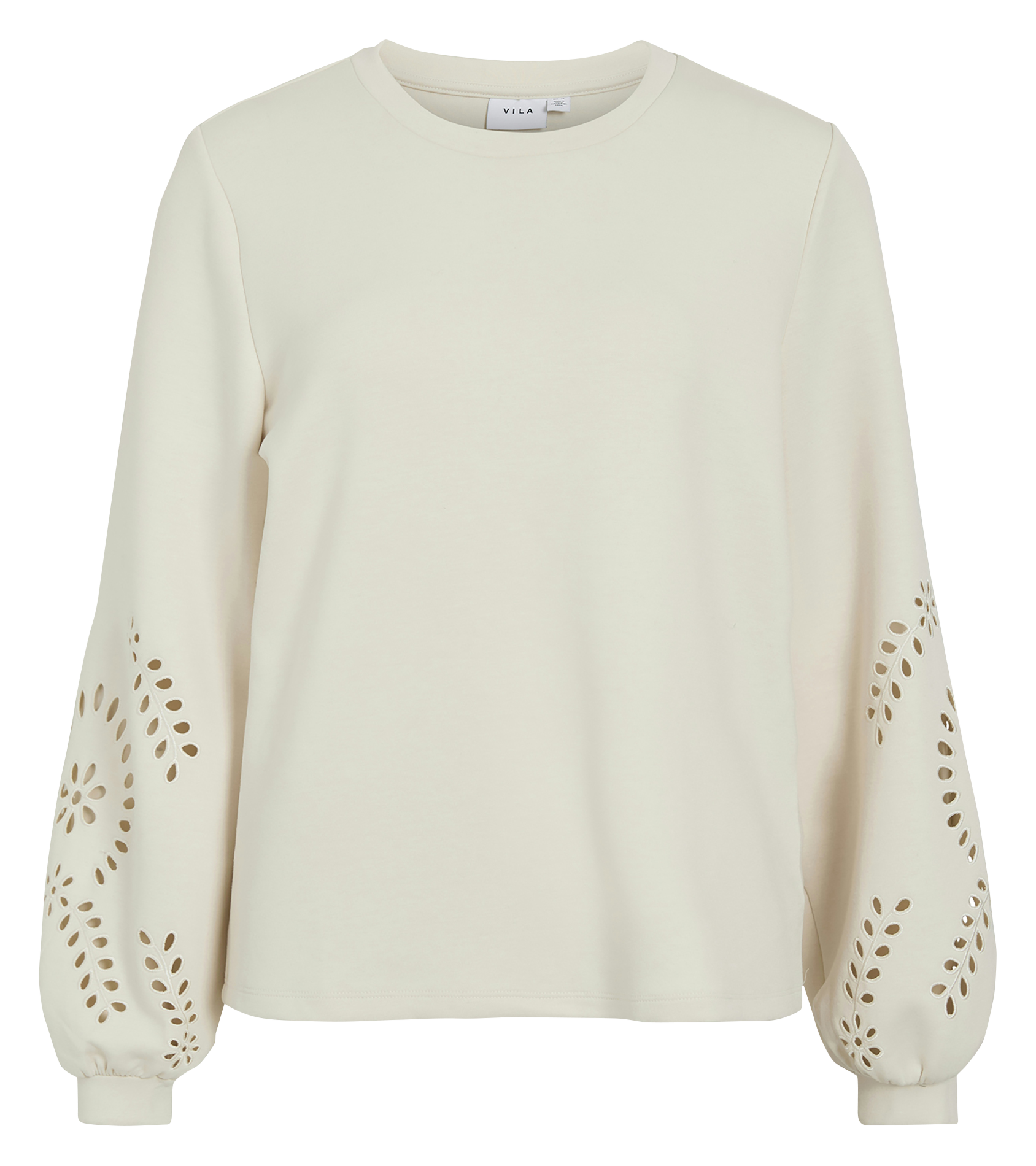 Sweat droit col rond brodé VILA Beige