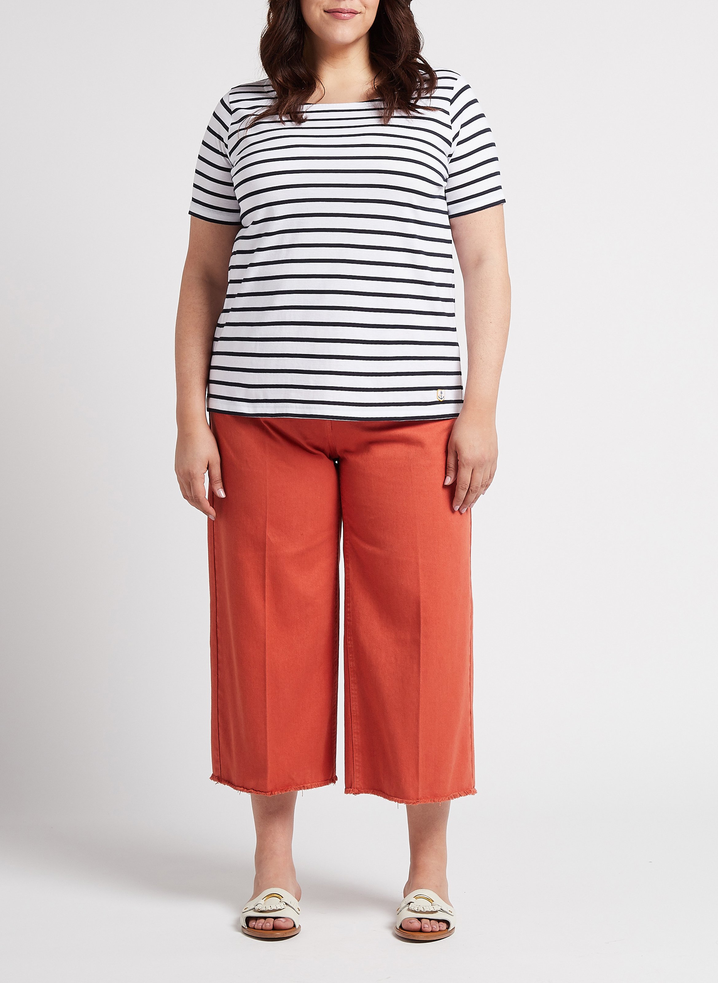 Tee-shirt col bateau rayé en coton léger ARMOR LUX Blanc