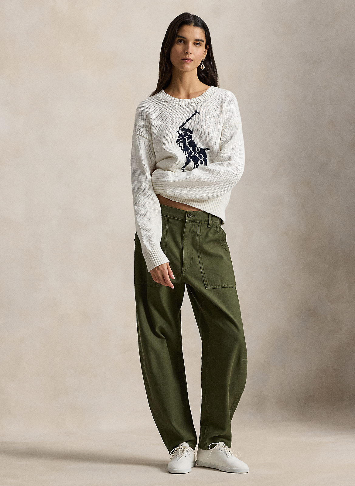 Straight fit round neck jacquard cotton sweater POLO RALPH LAUREN White