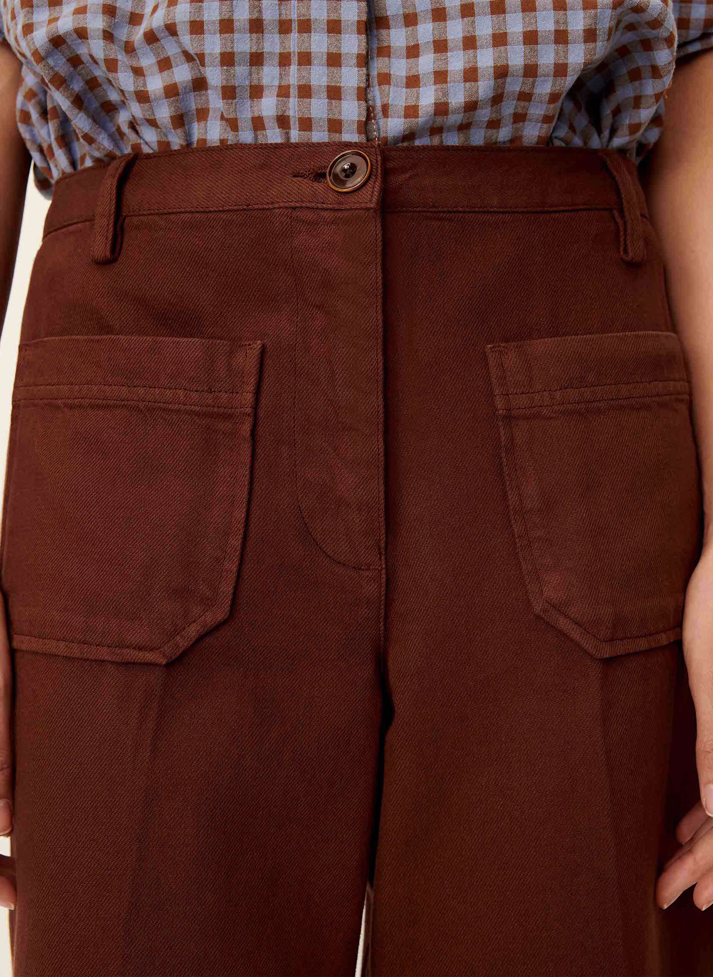 High-rise straight cotton jeans Brown