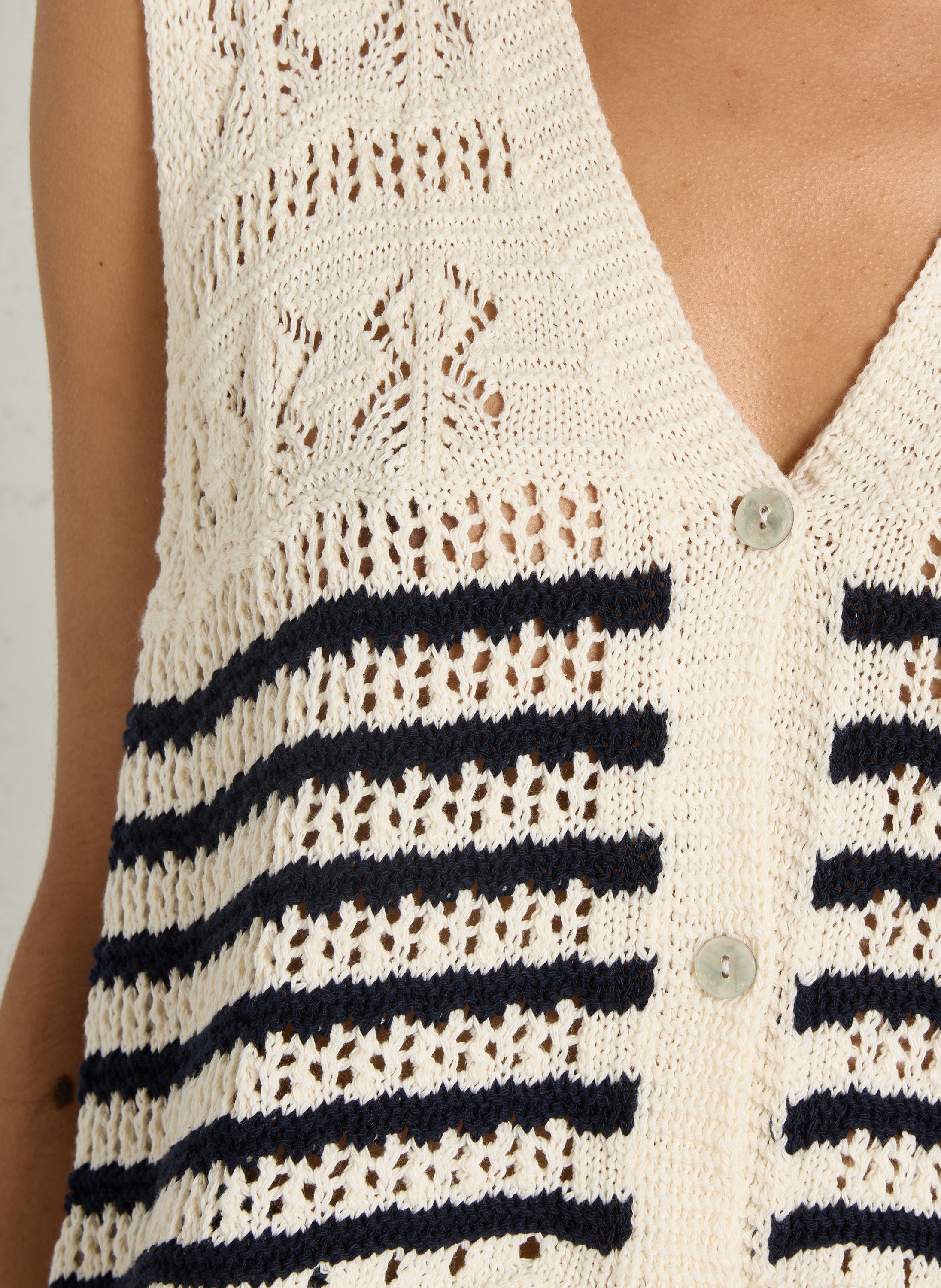 Oversized knit cotton blend vest Blue