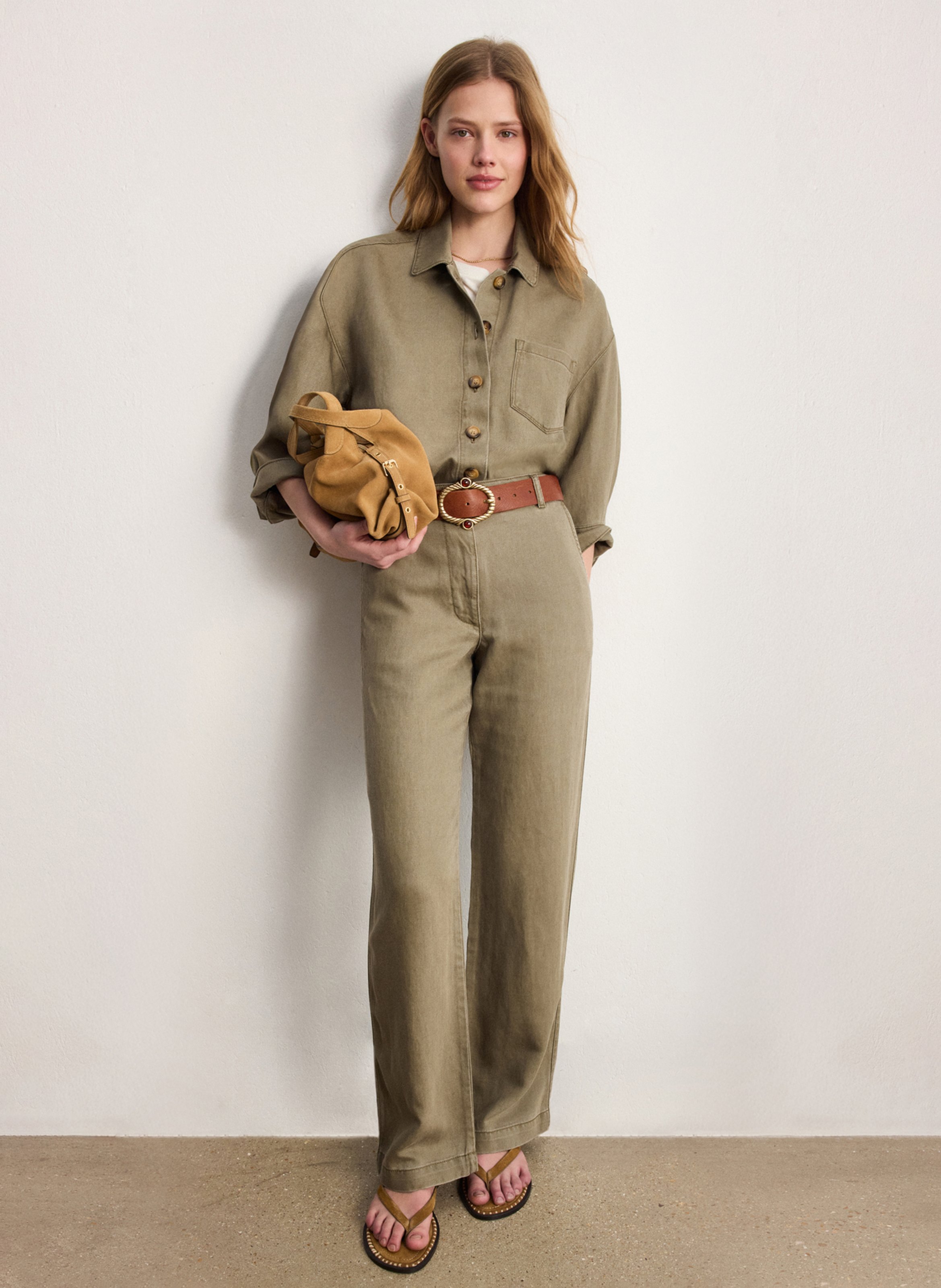 Carrotbroek met hoge taille PABLO Kaki