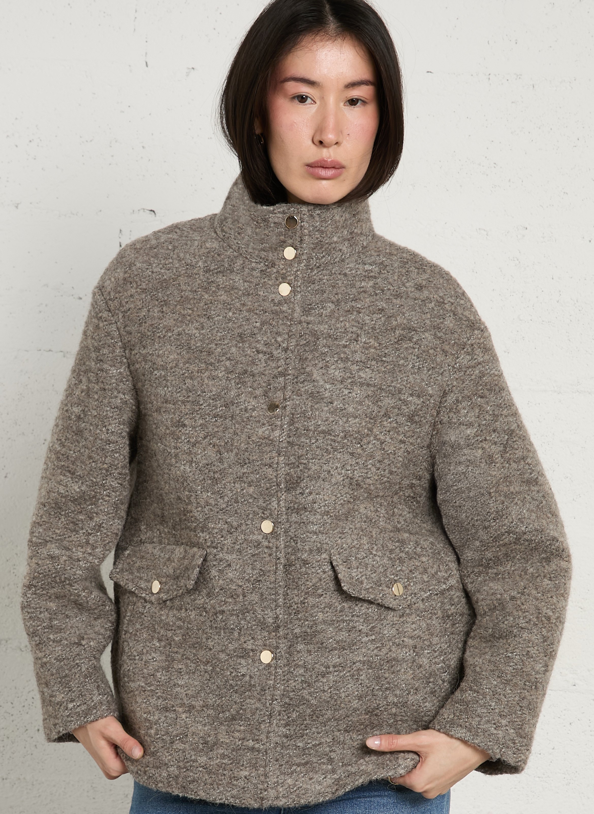 High-neck wool-blend jacket MAISON 123 Grey