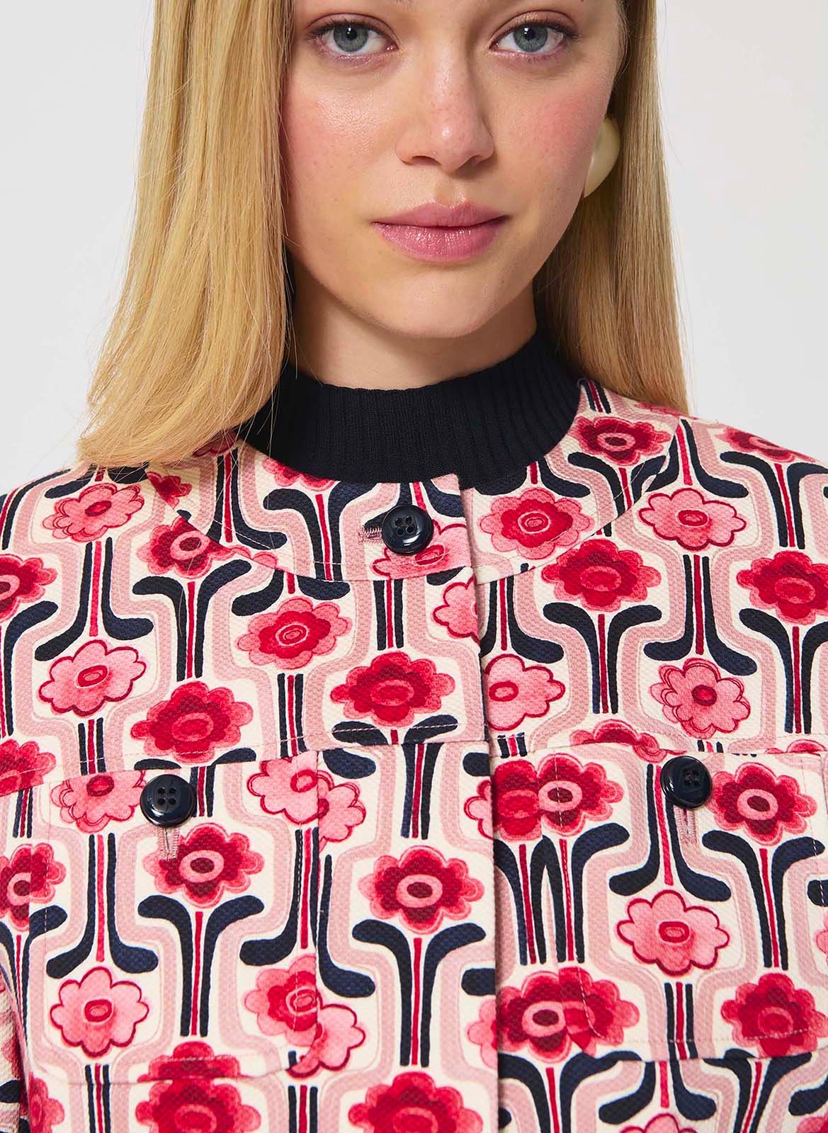 Veste droite col rond en coton mélangé imprimé TARA JARMON Rose