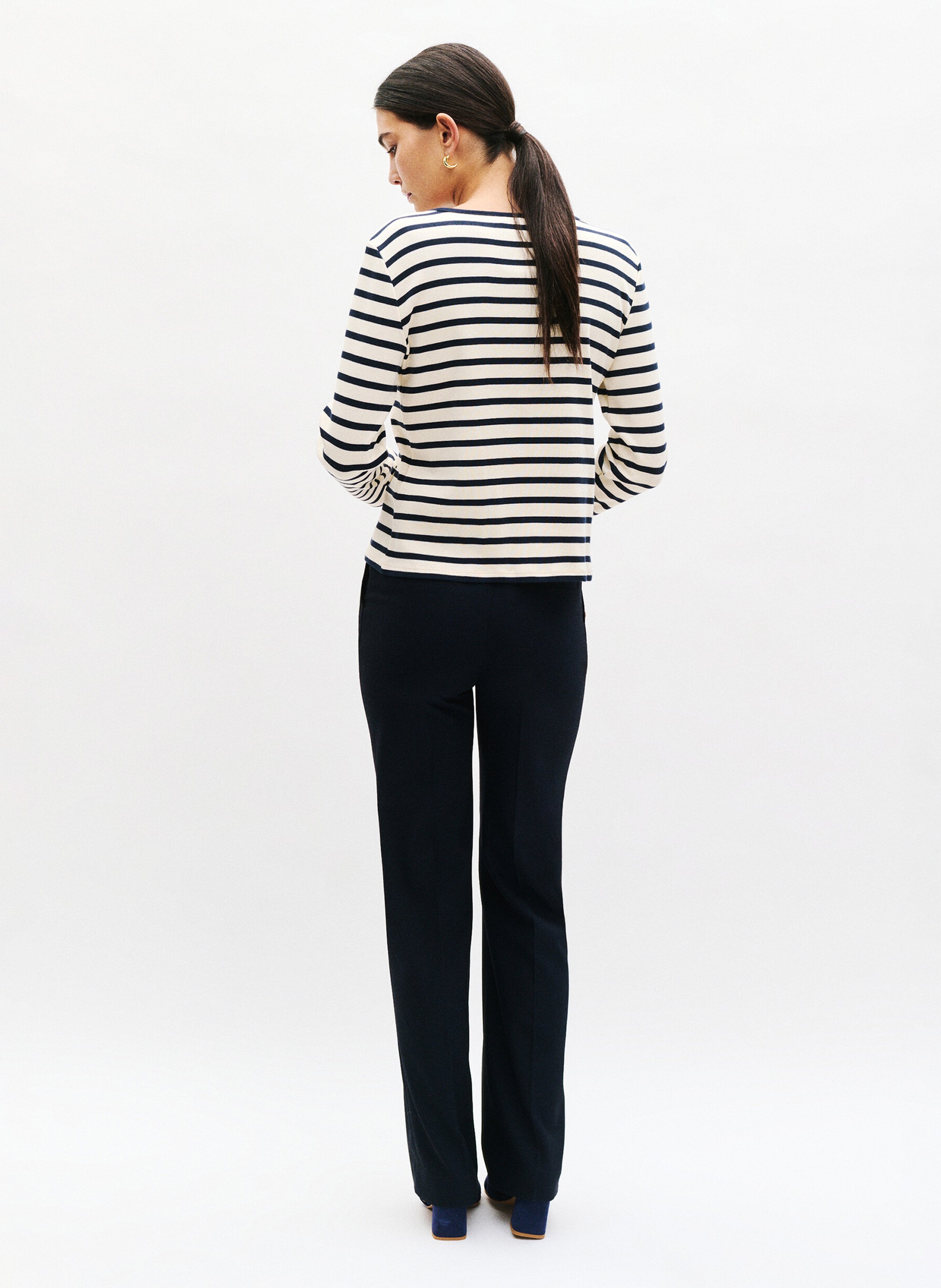 Gerade geschnittener Baumwoll-Cardigan mit Rundhalskragen und Streifen CAROLL Beige