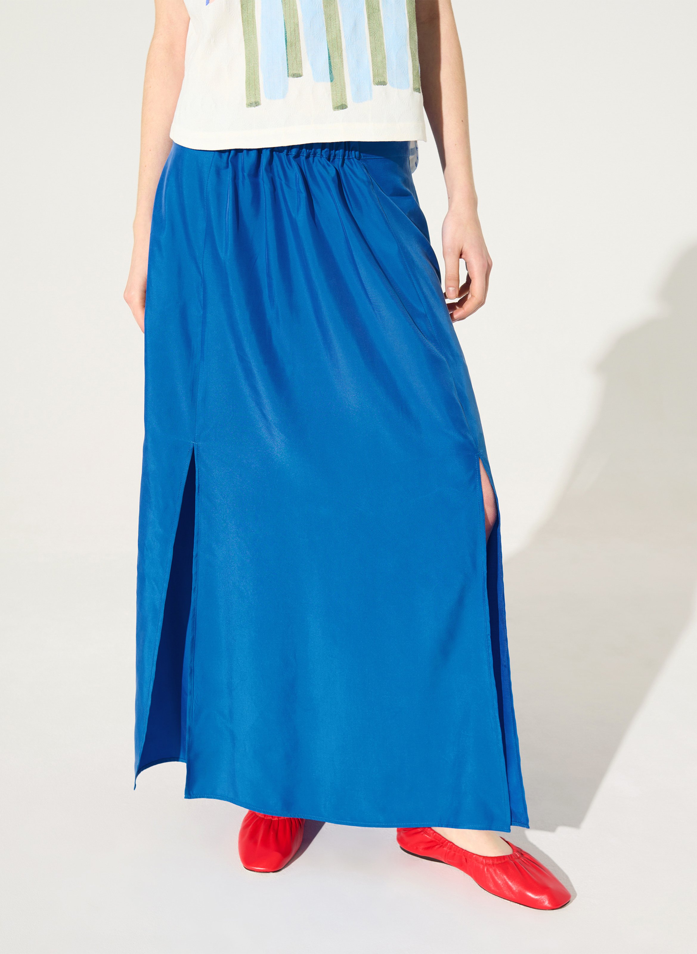 Jupe longue satinée COTELAC ACOTE Bleu