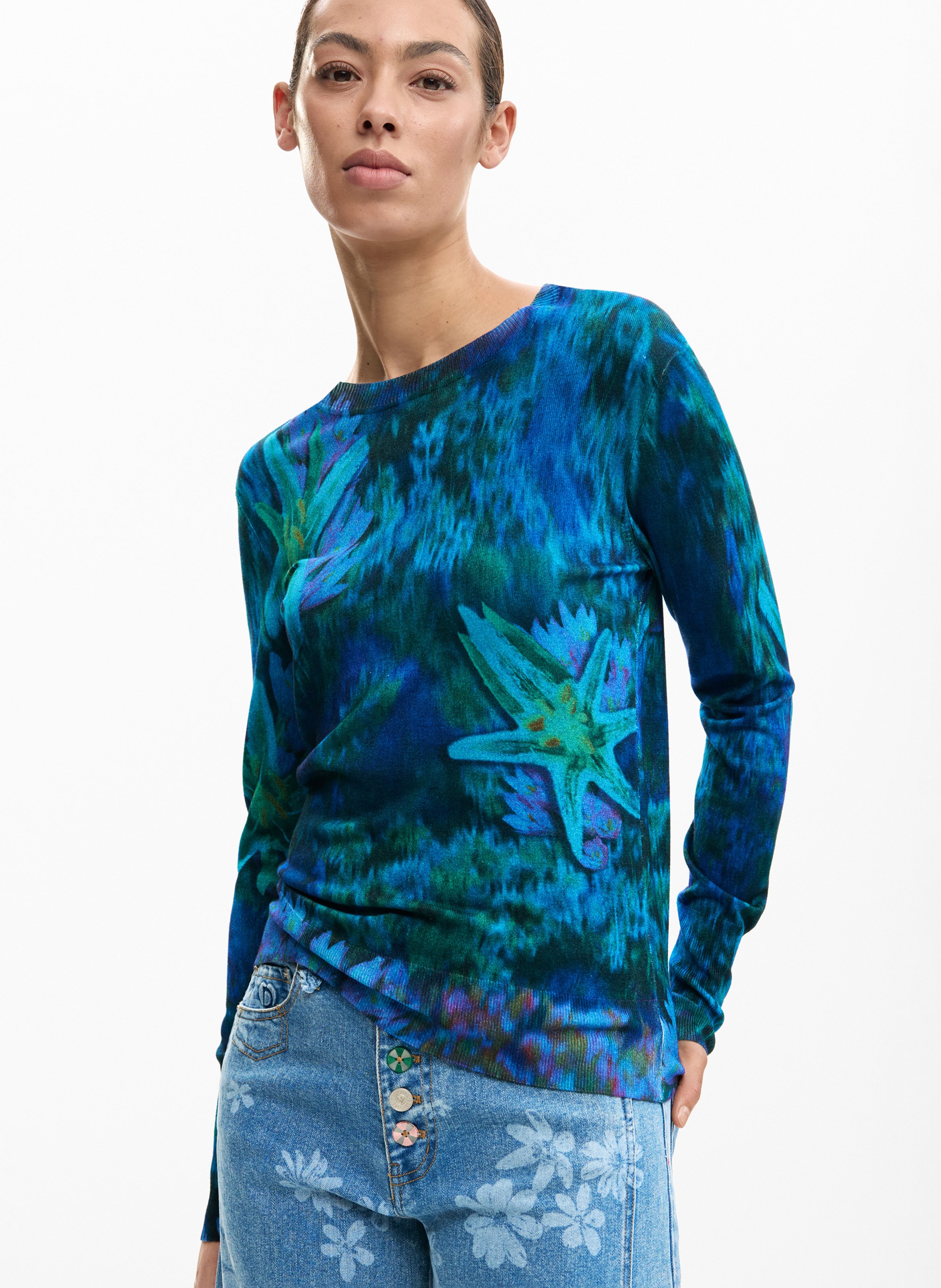 Top col rond imprimé  DESIGUAL Vert