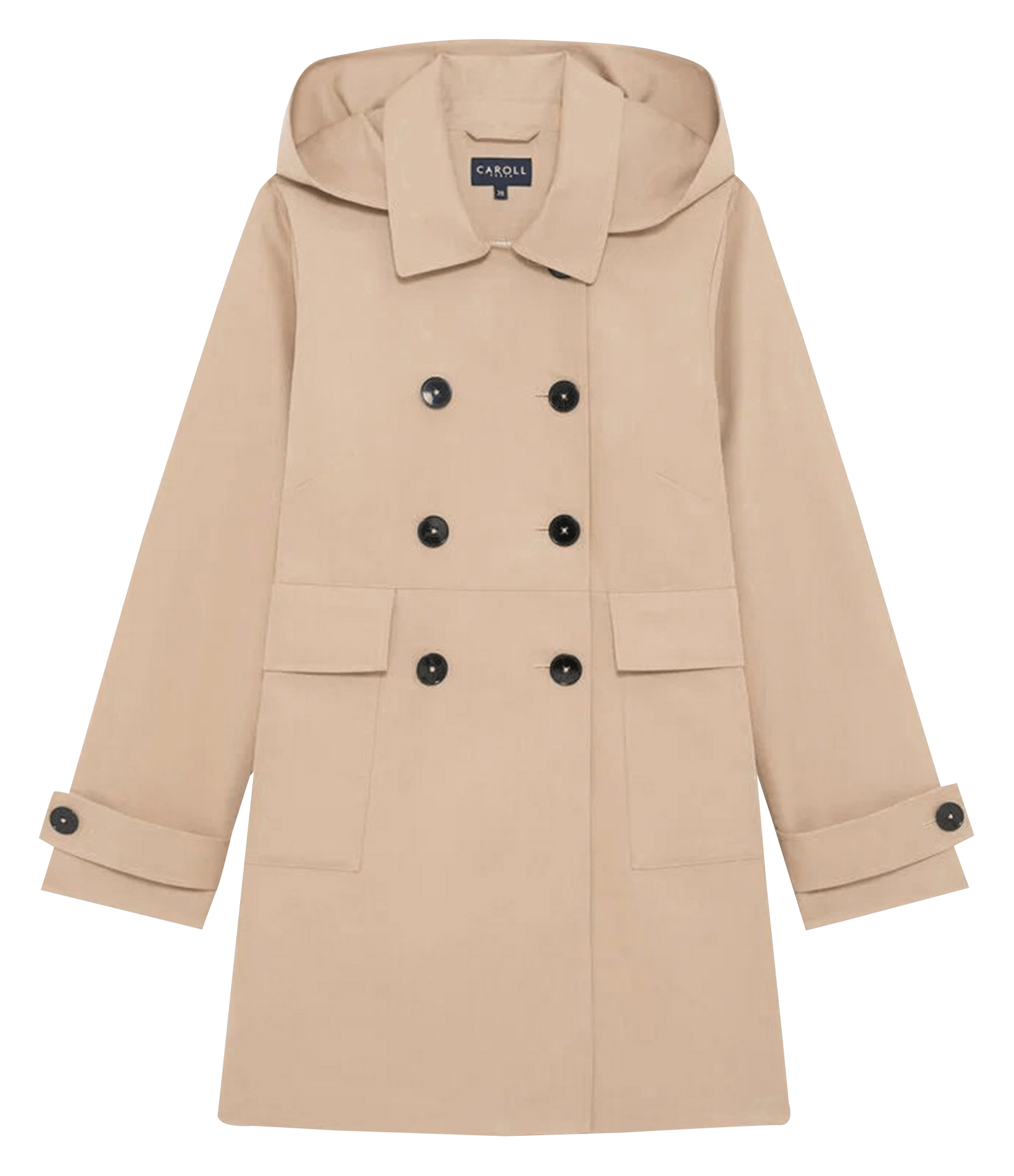 Trench droit à capuche en coton mélangé CAROLL Beige