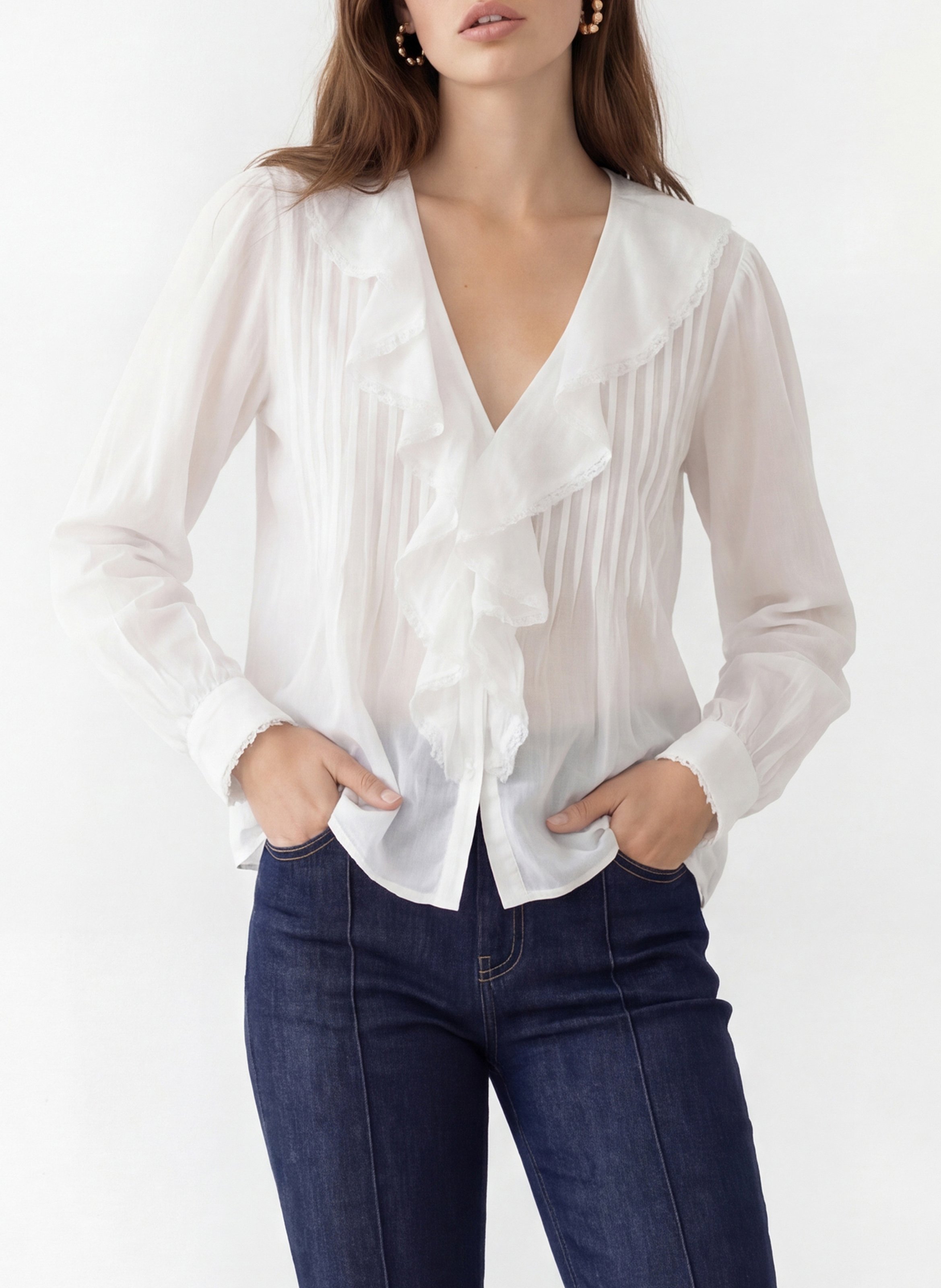 Oversize V-Ausschnitt Baumwollbluse KOOKAI Weiss