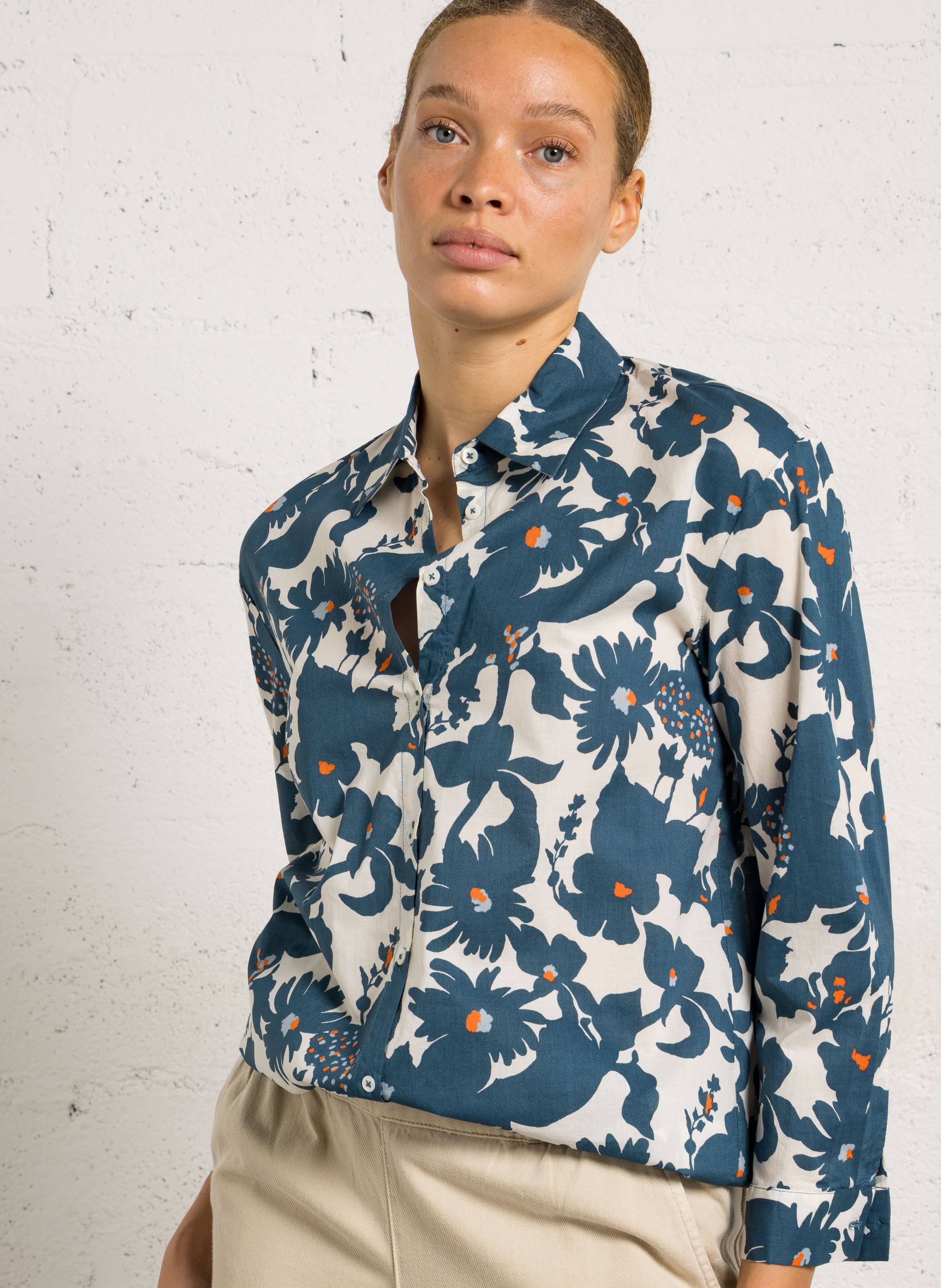 Floral printed cotton shirt NICE THINGS Beige