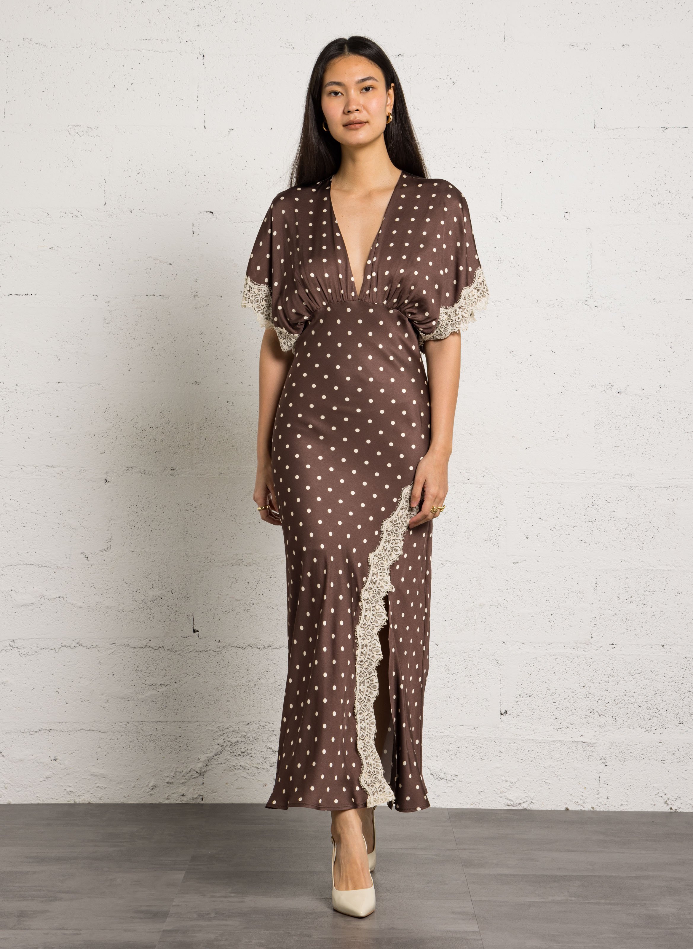 Lange jurk met V-hals IMPERIAL Bruin