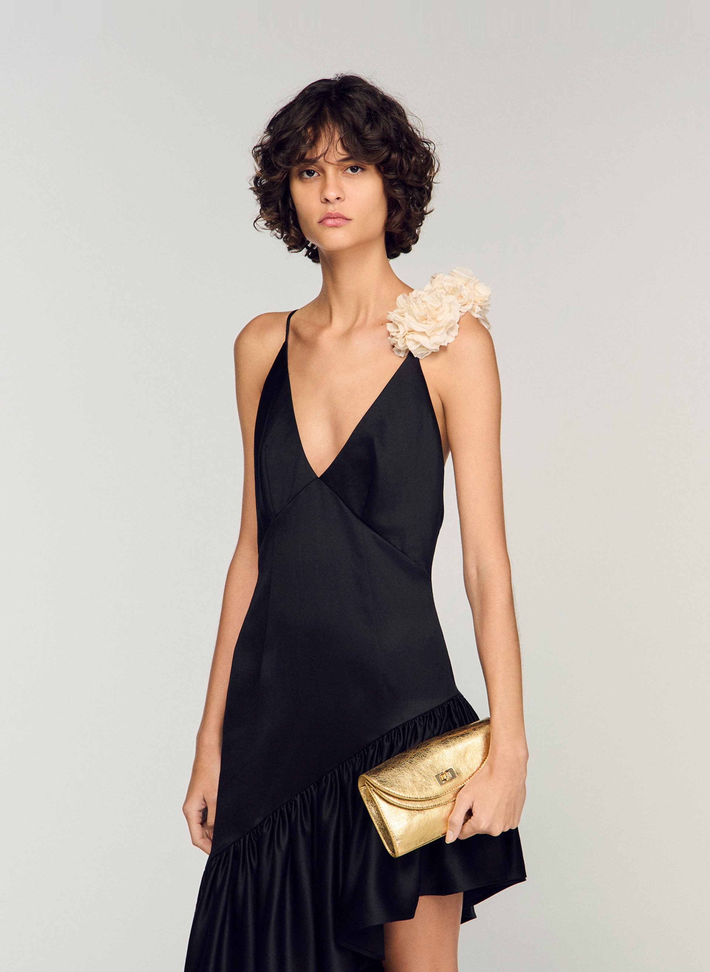 Sac bandoulière en cuir brillant SANDRO Doré