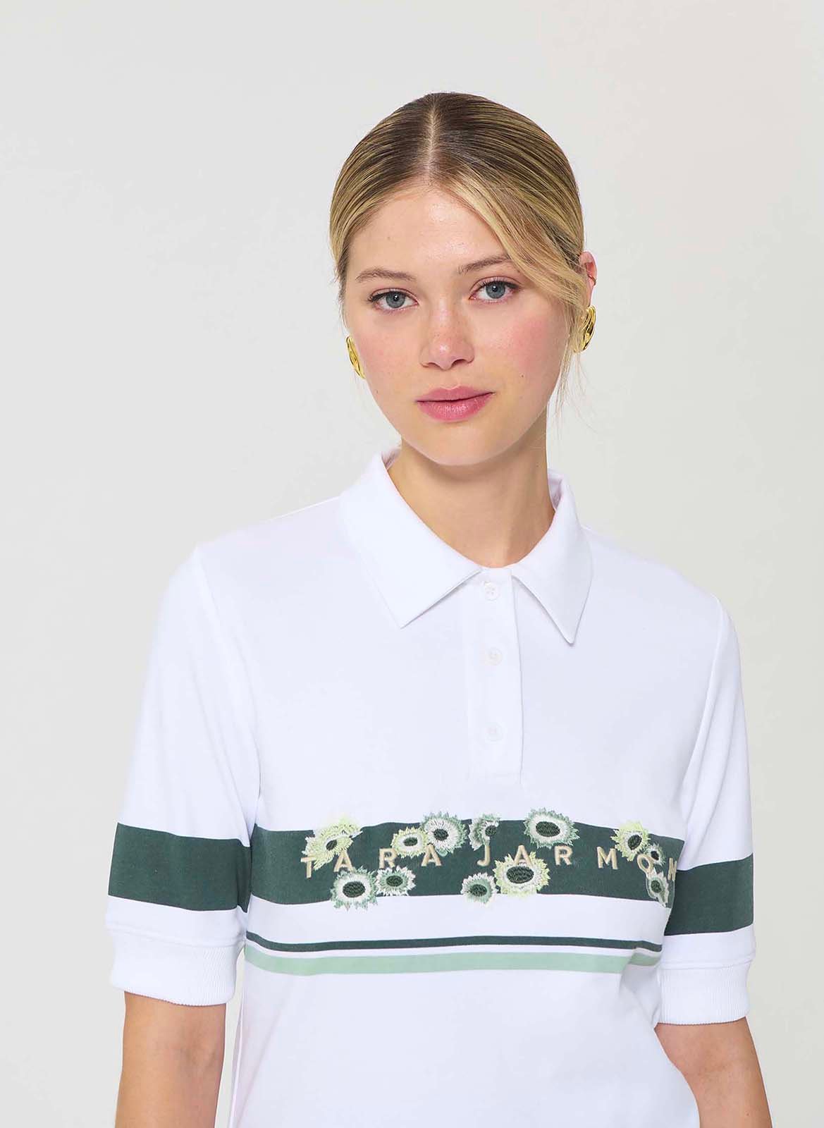Polo droit en coton mlangé TARA JARMON Blanc