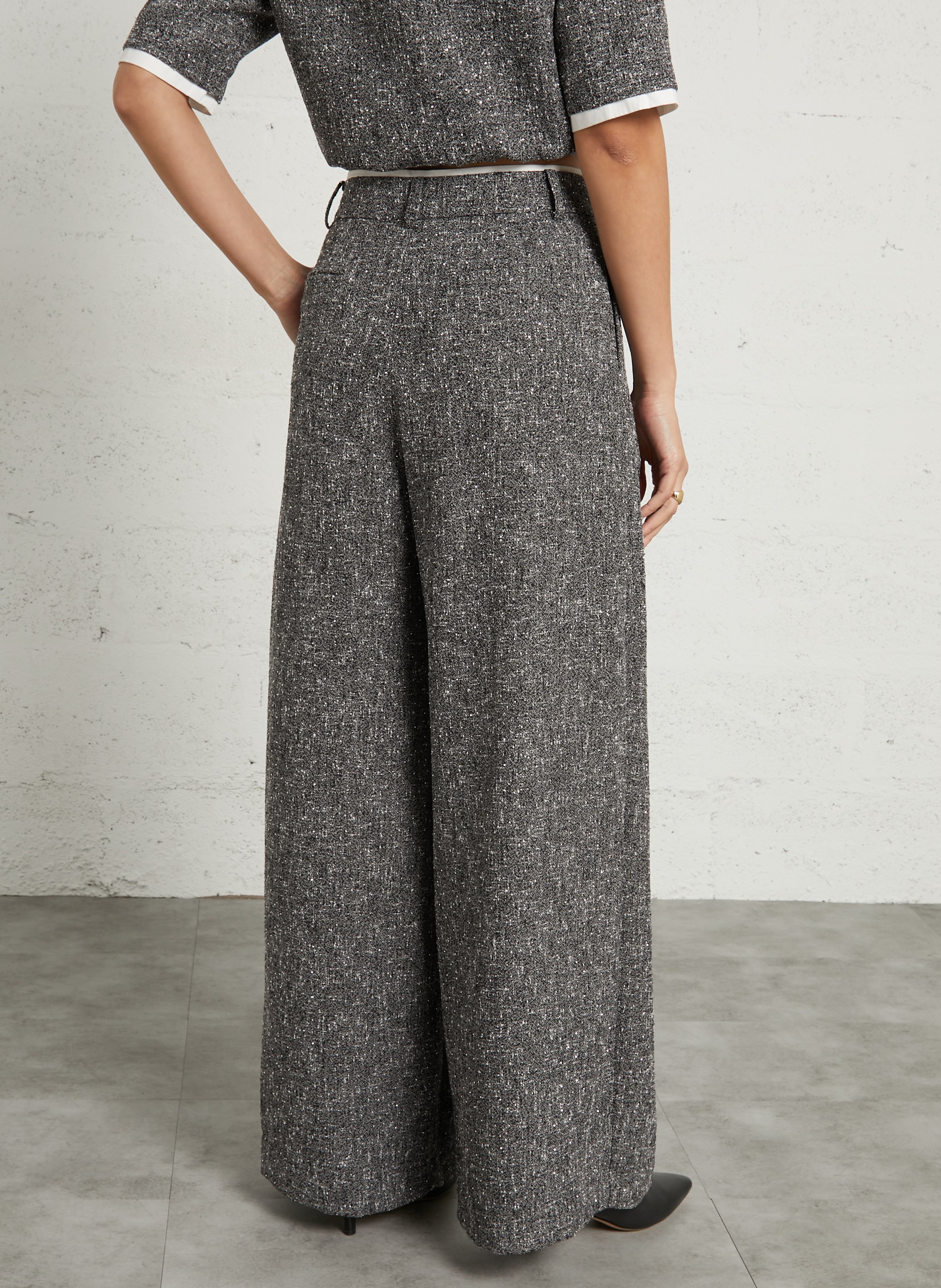 Weite High-Waist Glanzhose SUNCOO Schwarz