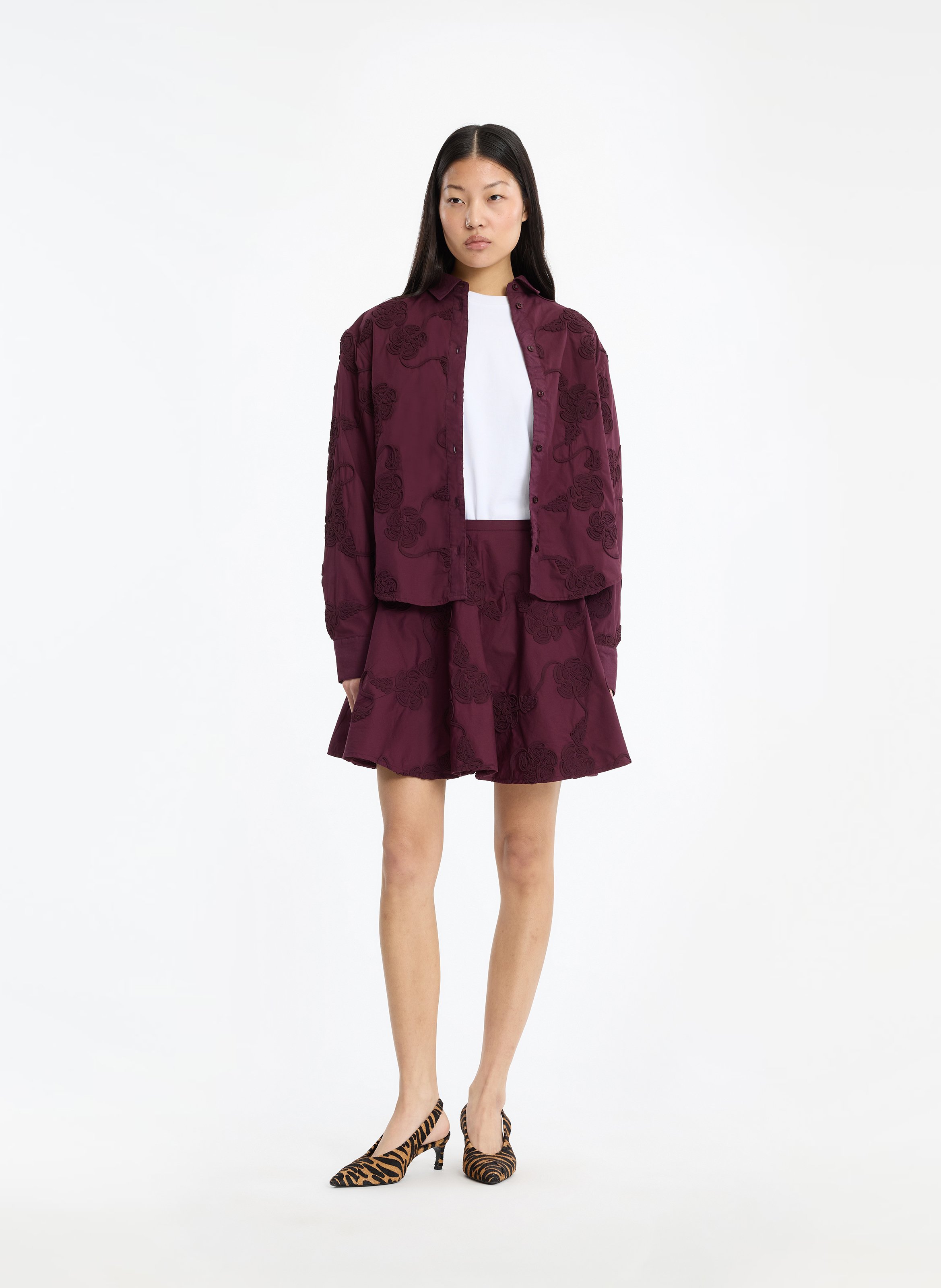 Chemise droite unie brodée ROTATE Marron