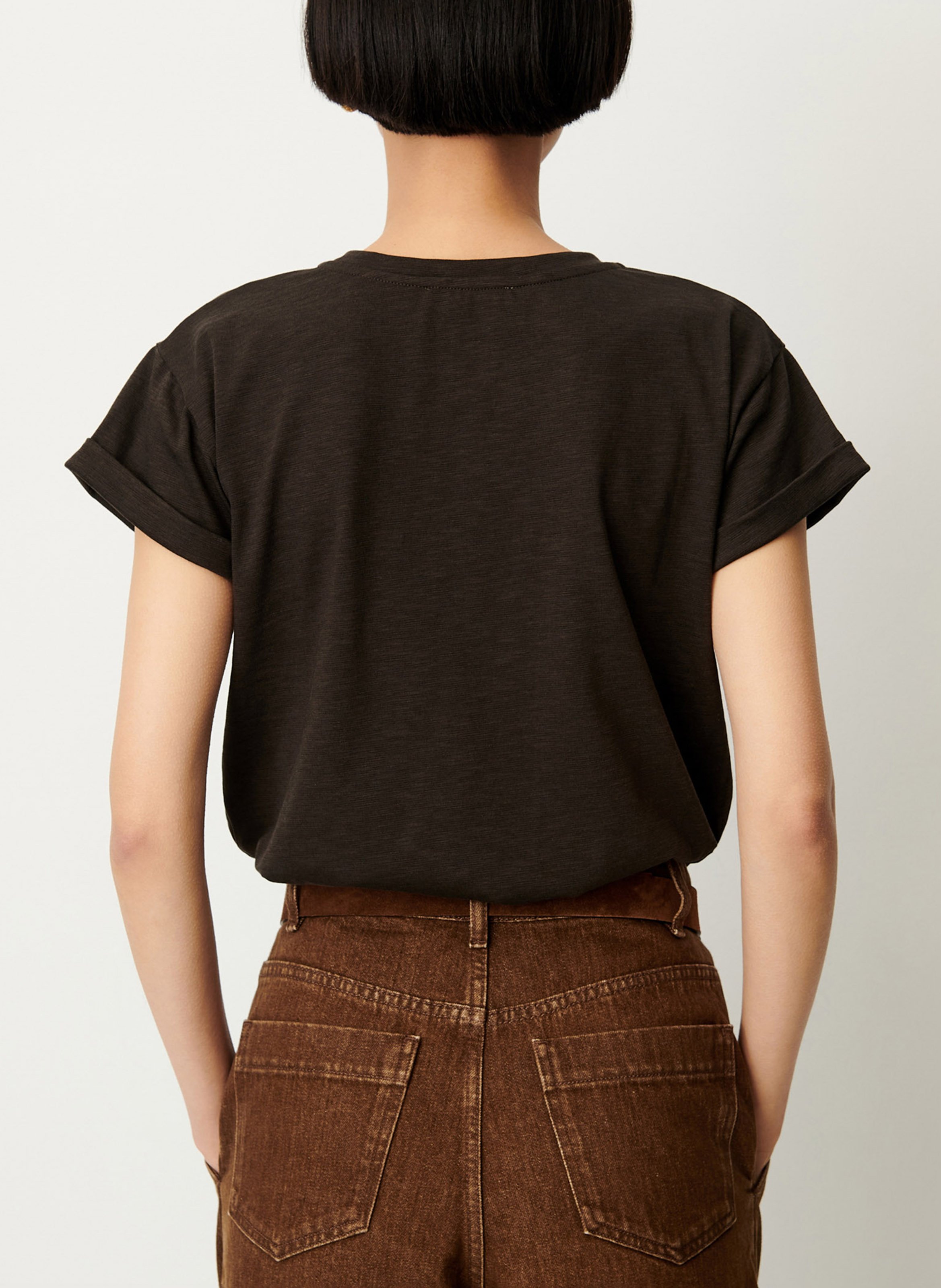 Tee-shirt col rond en coton mélangé | Kaki SESSUN Femme