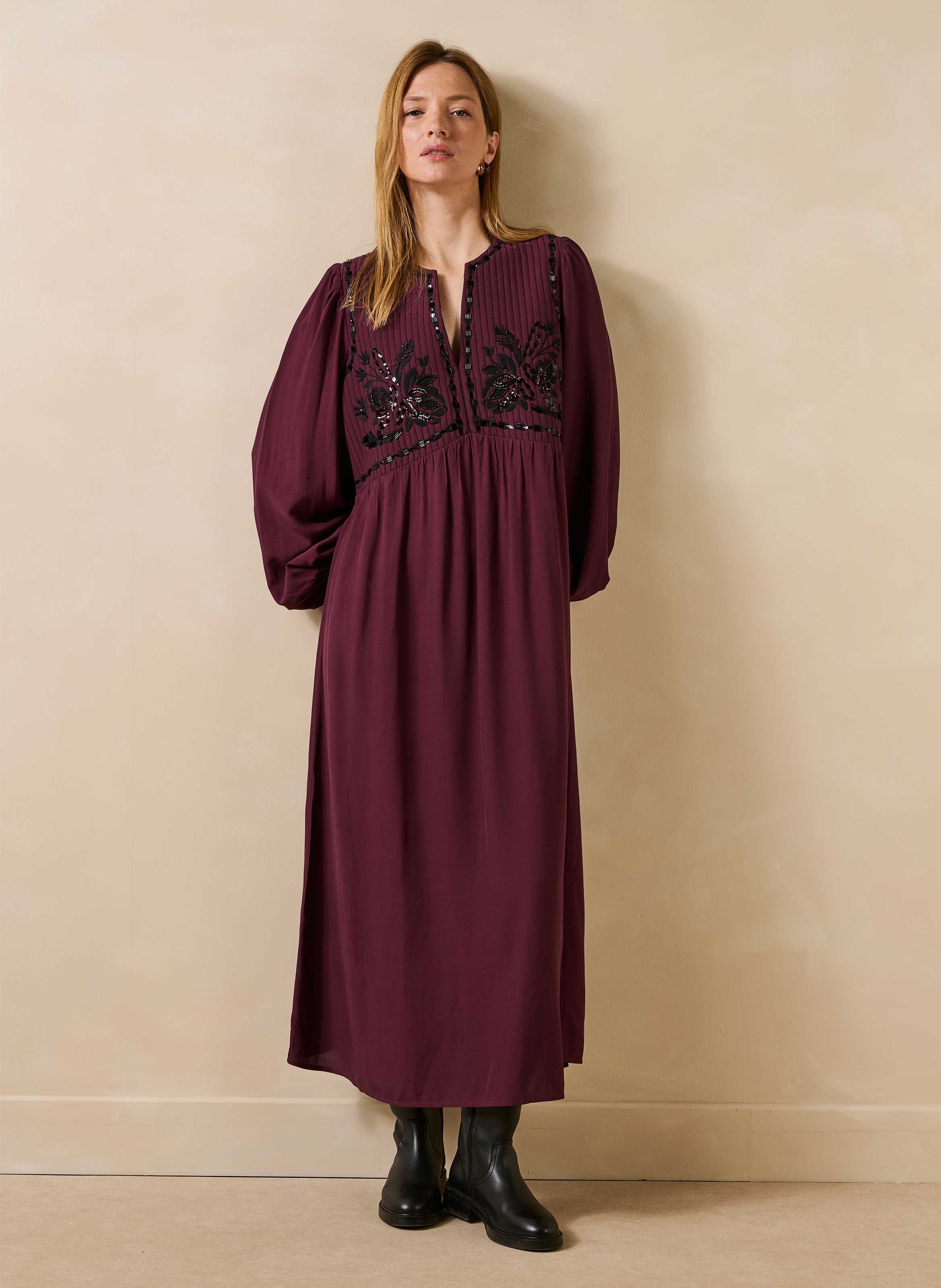 Robe longue col tunisien à broderies LA FEE MARABOUTEE Multicolore