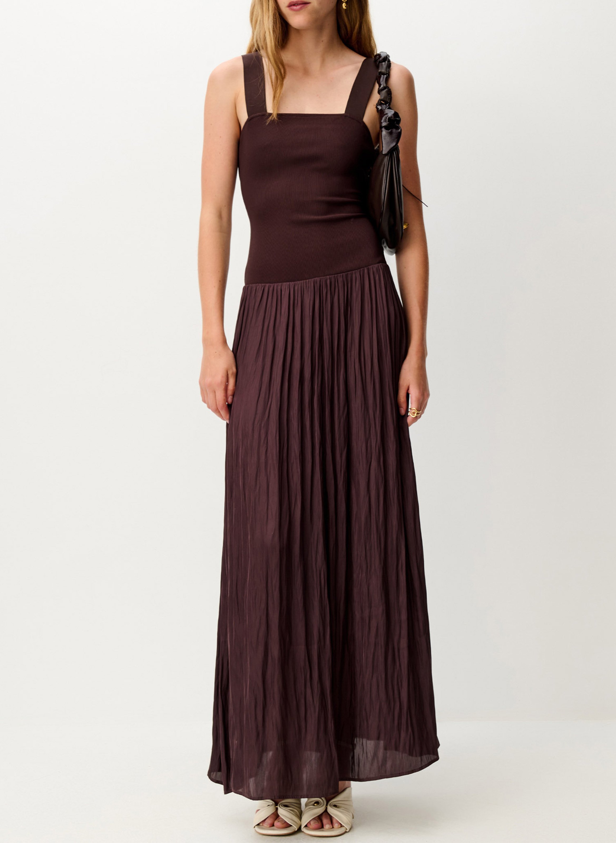 Robe longue évasée bi-matière SESSUN Braun