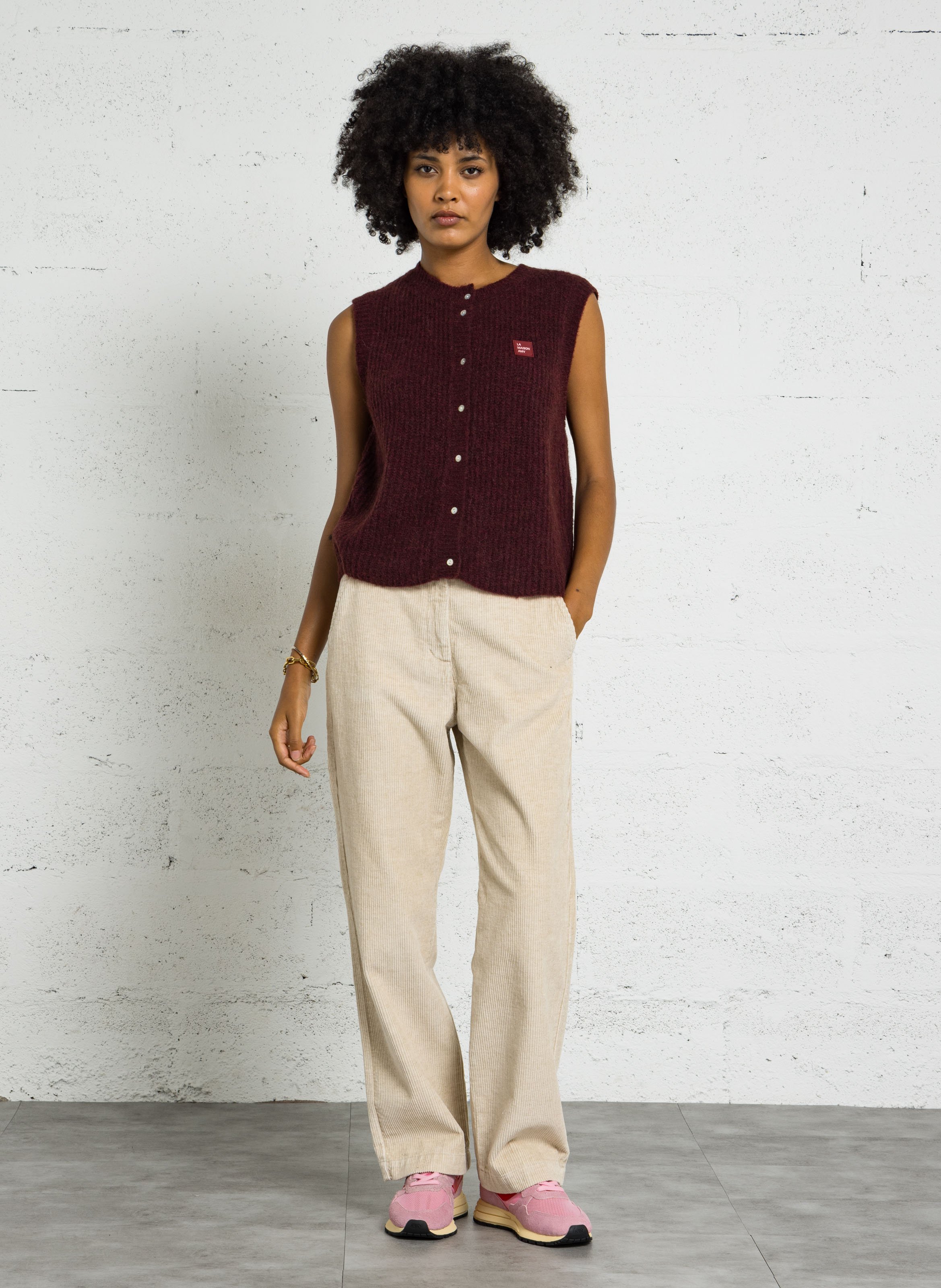 Pantaloni diritti in cotone e lino a coste ARMOR LUX Beige
