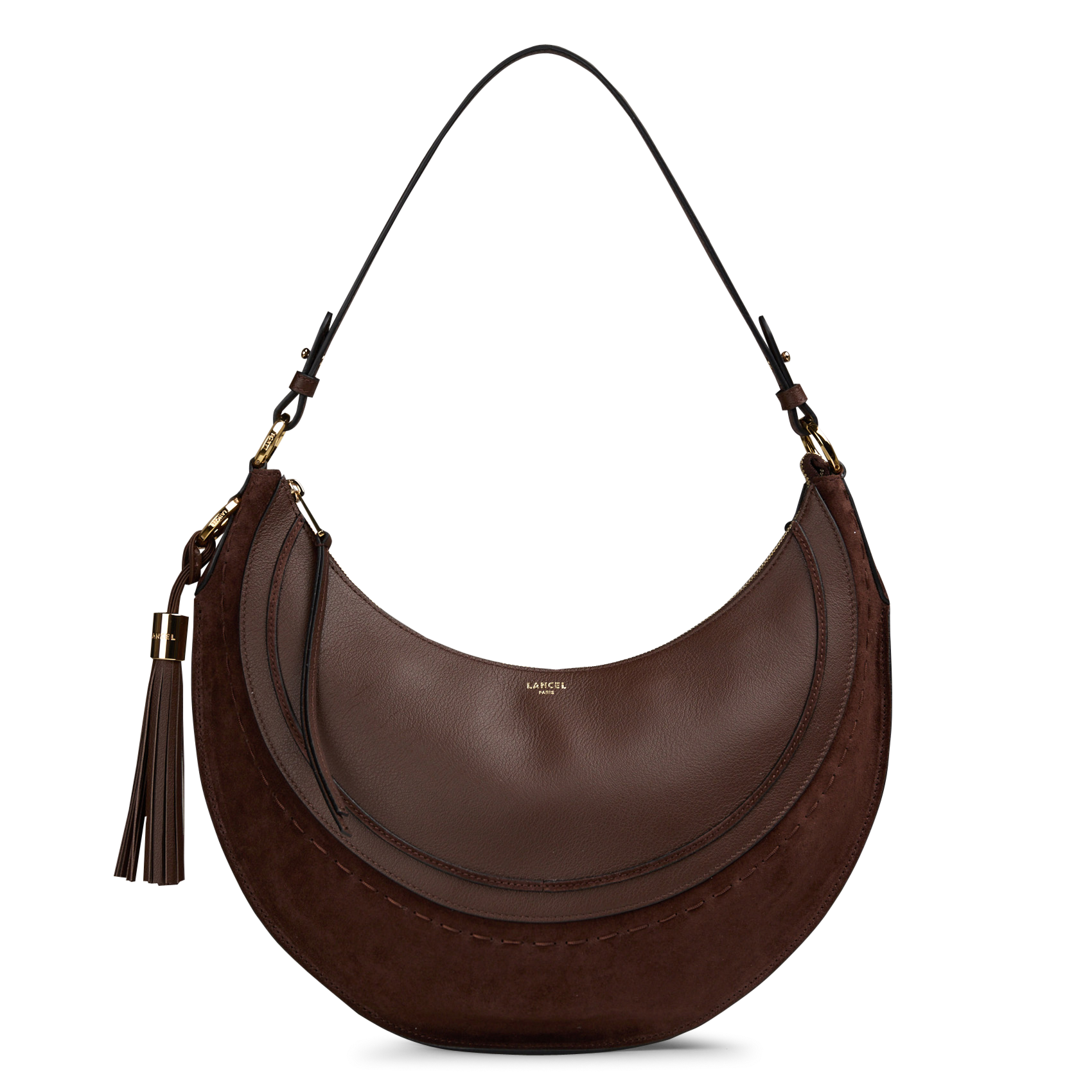 Sac hobo zippé en cuir LANCEL Marron