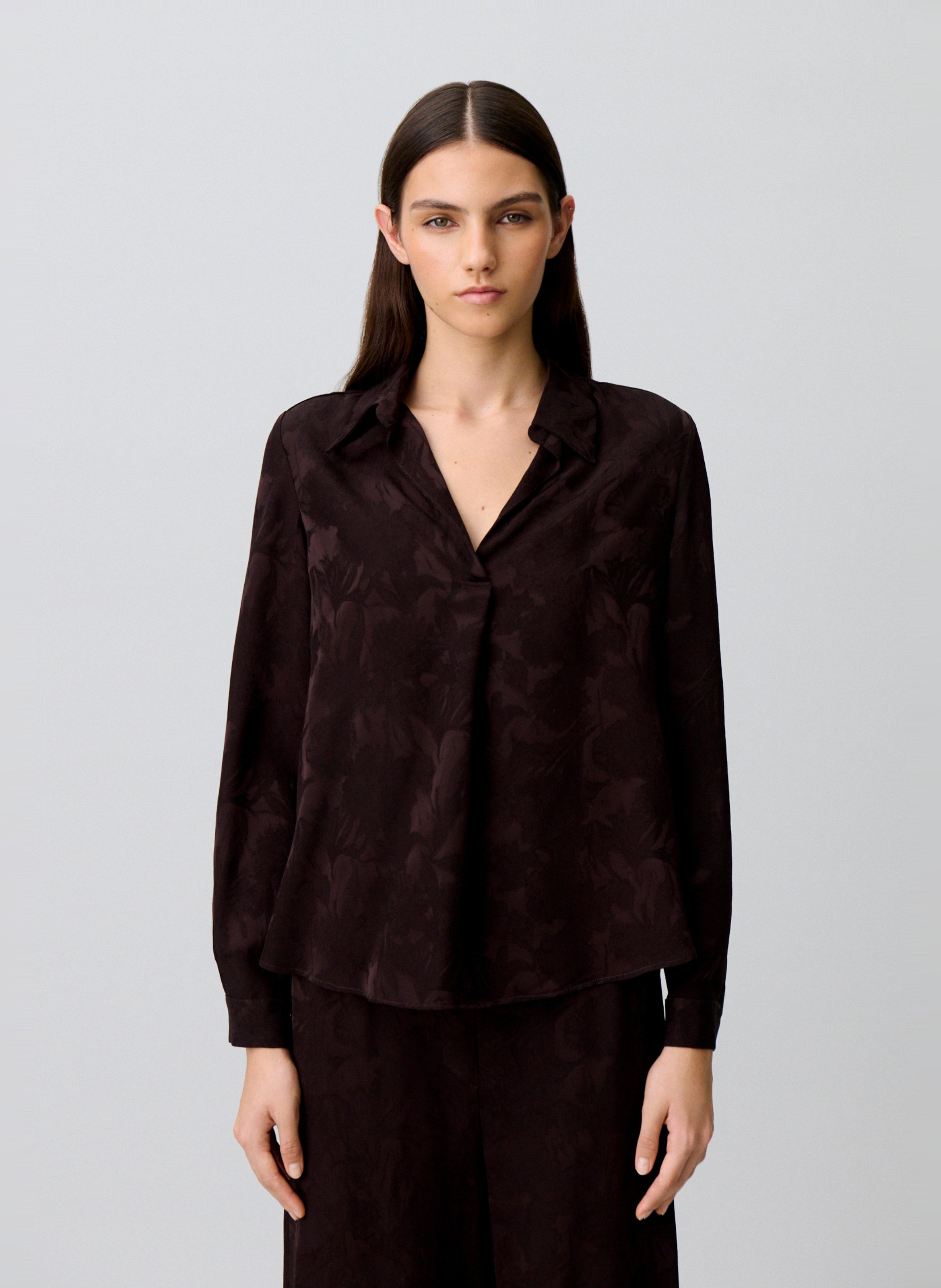Blouse met V-hals en jacquardpatroon CLAUDIE PIERLOT Bruin