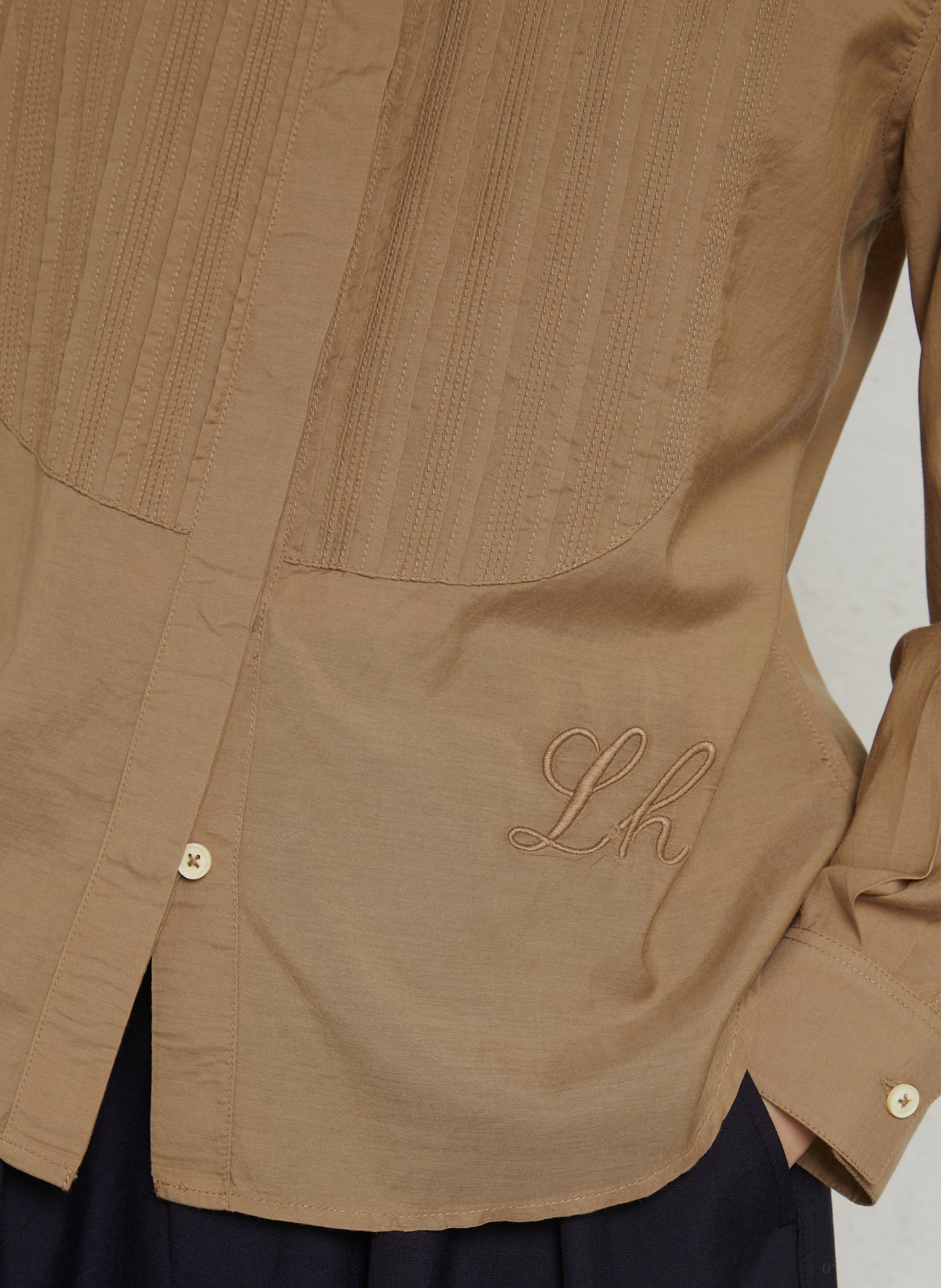 Pleated solid color blended cotton blouse LEON & HARPER Beige