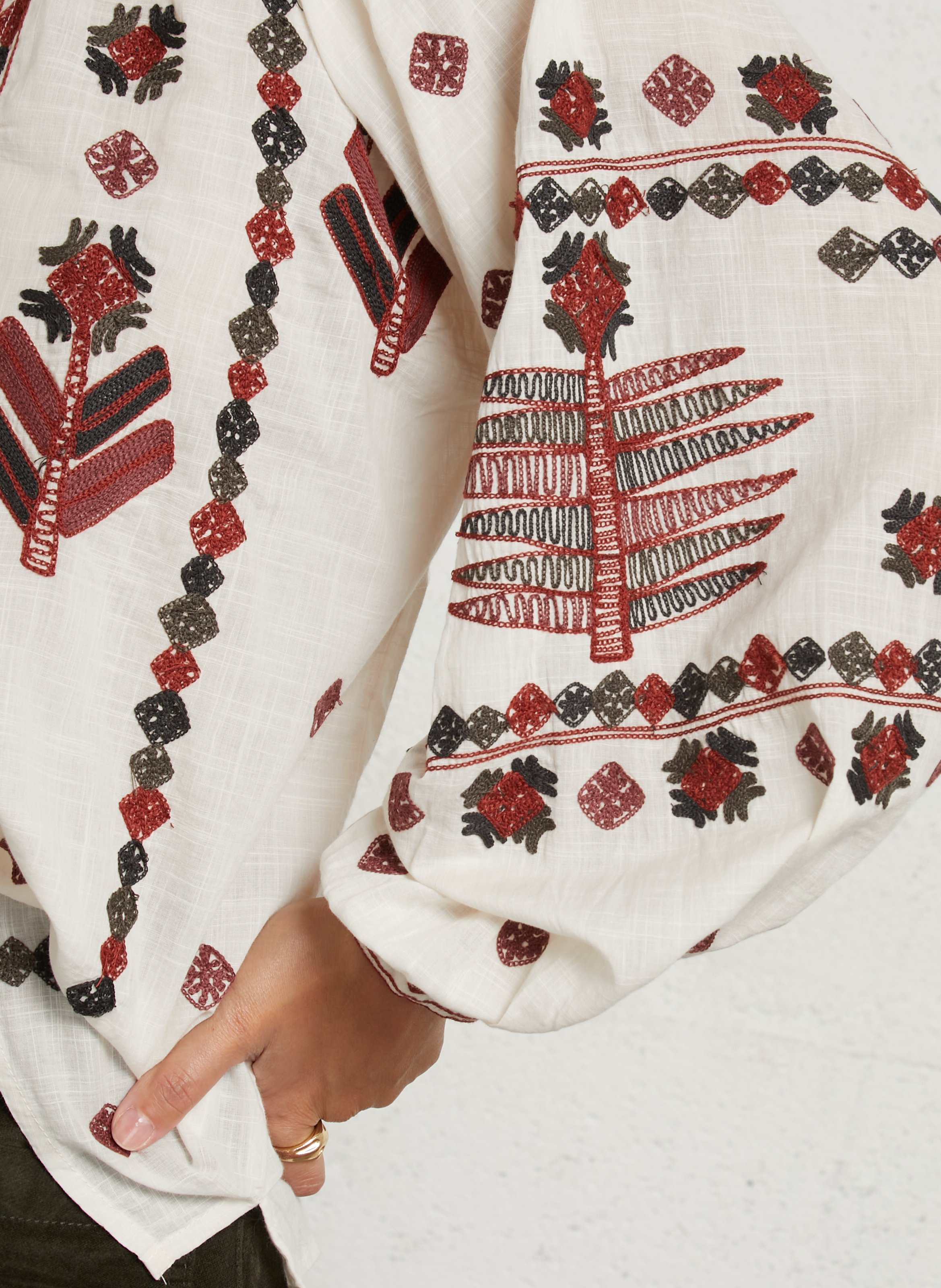 Straight embroidered cotton blouse MAISON HOTEL White