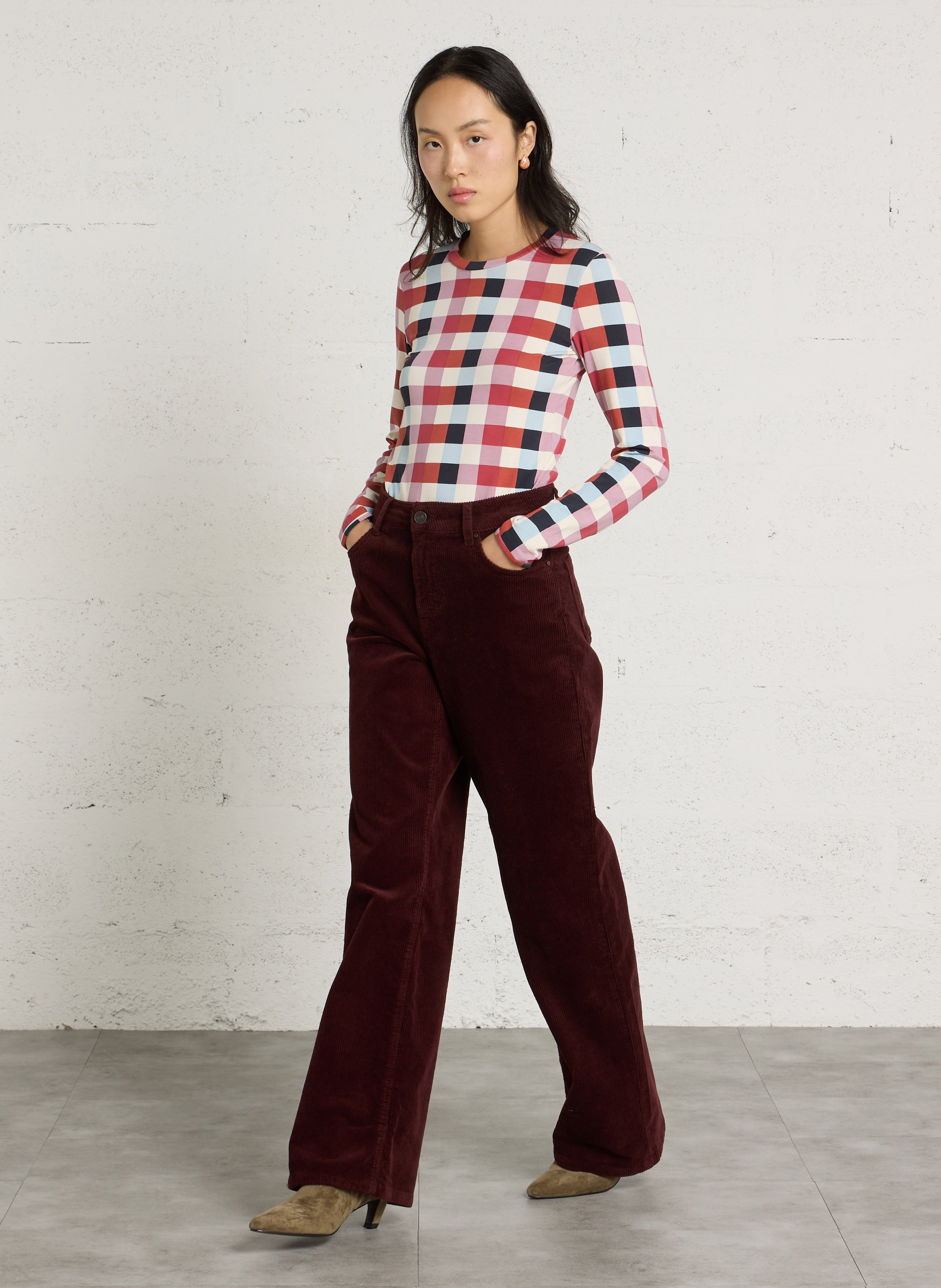Wijde broek van katoenmix SUD EXPRESS Rood