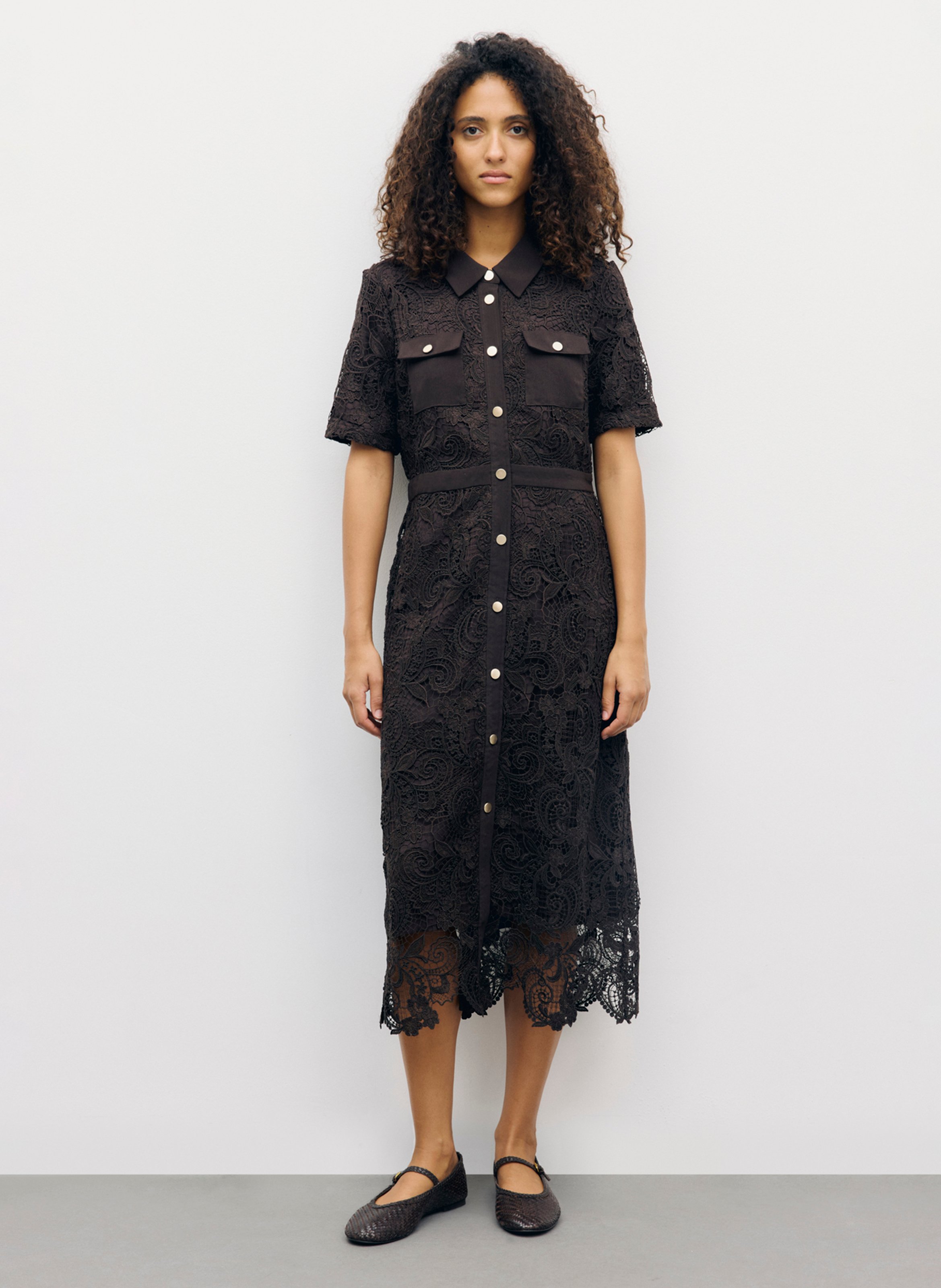 Midi-Spitzenkleid mit klassischem Kragen GERARD DAREL Braun