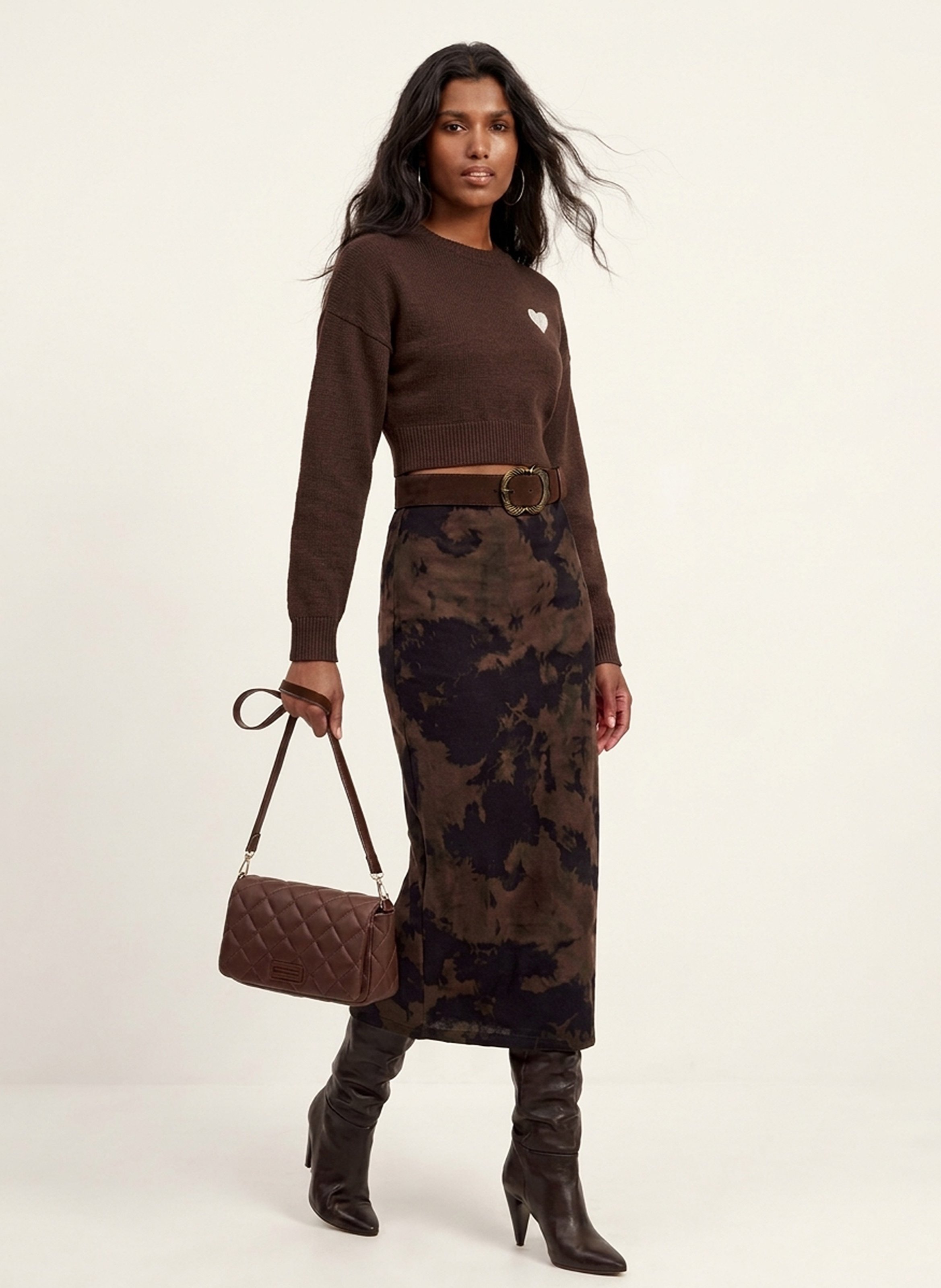 Ribbed crew-neck wool-blend sweater | Brown KOOKAI Women
