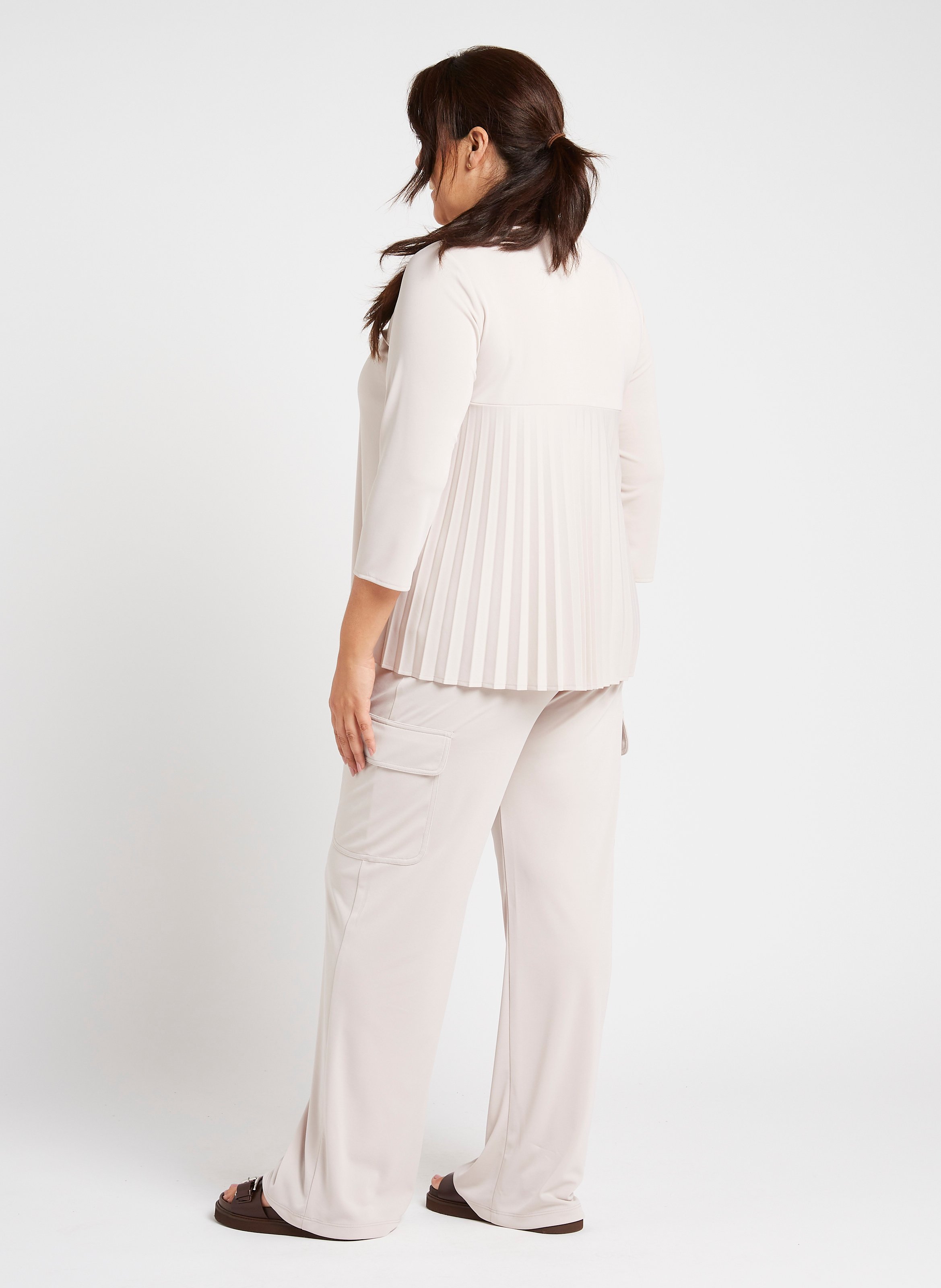 Pantalon droit taille haute en jersey PERSONA by Marina Rinaldi Beige